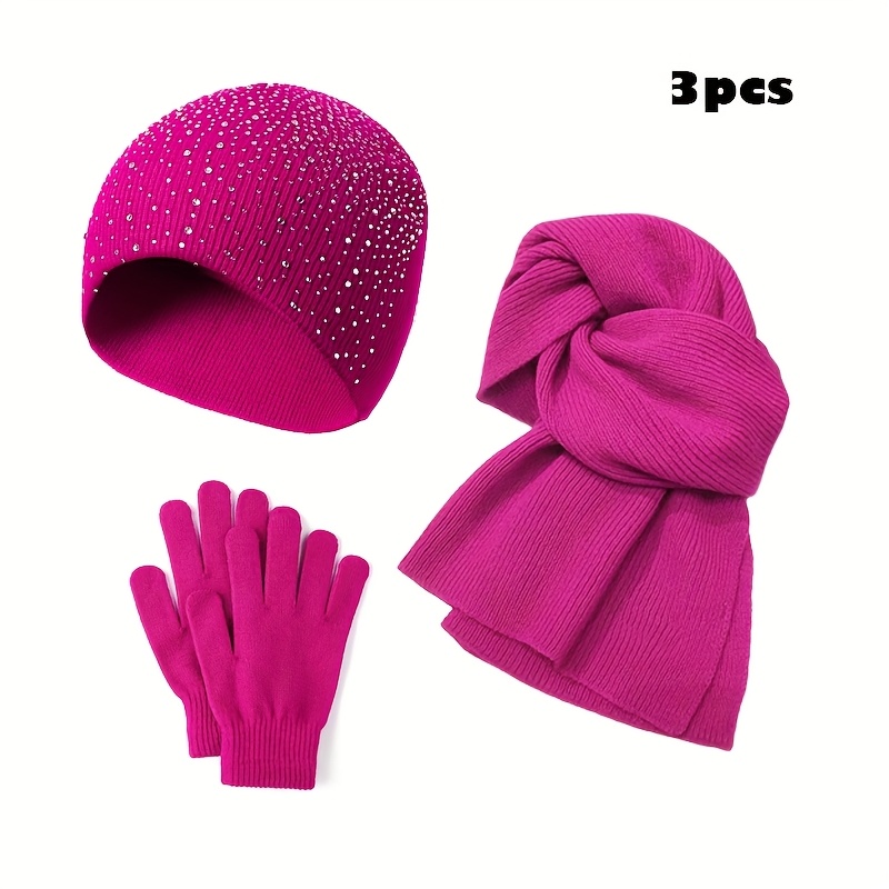 TEMU Hat Gloves Scarf 3pcs Set Autumn Holiday Gift Outdoor Hat