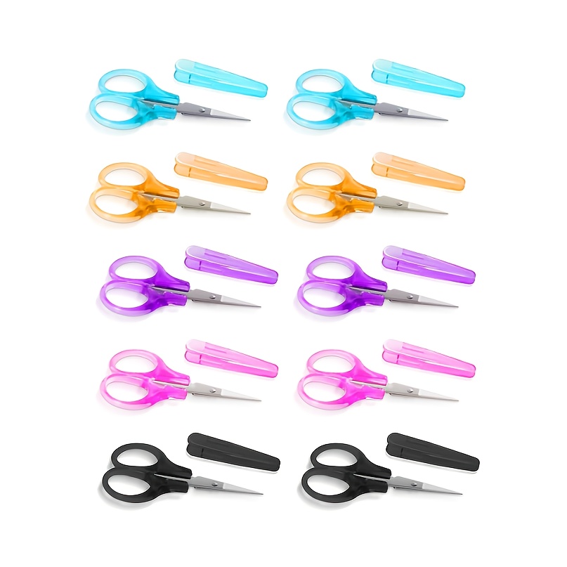 10pcs Hfqhfq Stainless Steel Pointed Tip Tiny Scissors Suitable For Embroidery, Paper Cutting, Crafting - Mini Scissors With Protective, For Office, Classroom, For Handcrafts, Portable Scissors