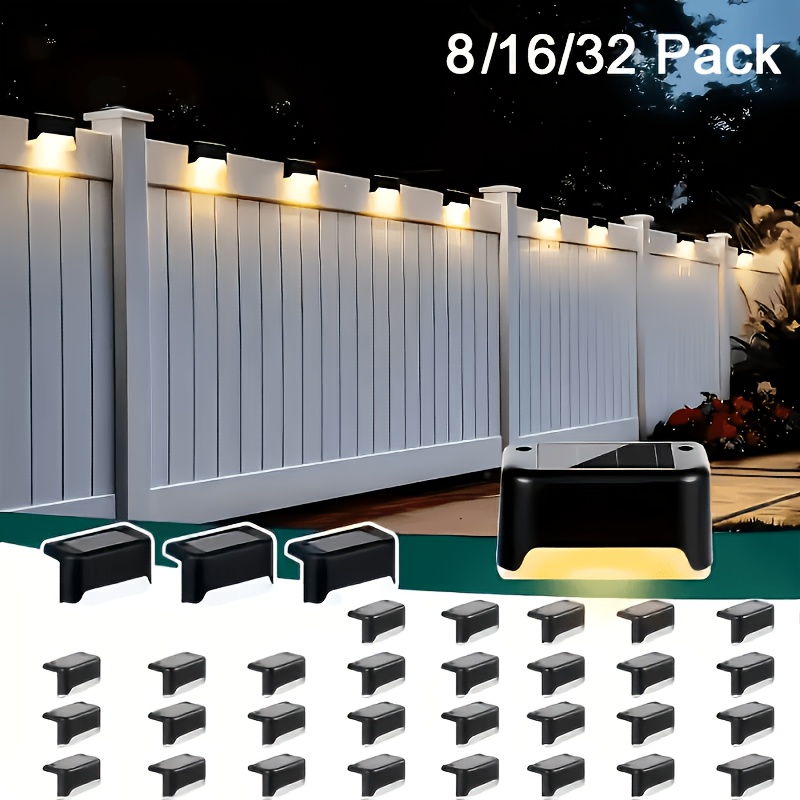 32pcs 16pcs solar powered led deck lights auto on off 12 hours continuous lighting for outdoor stairs fence pathway ideal step light for commercial spaces like malls hotels and libraries fence lights for business   in 16 32pcs