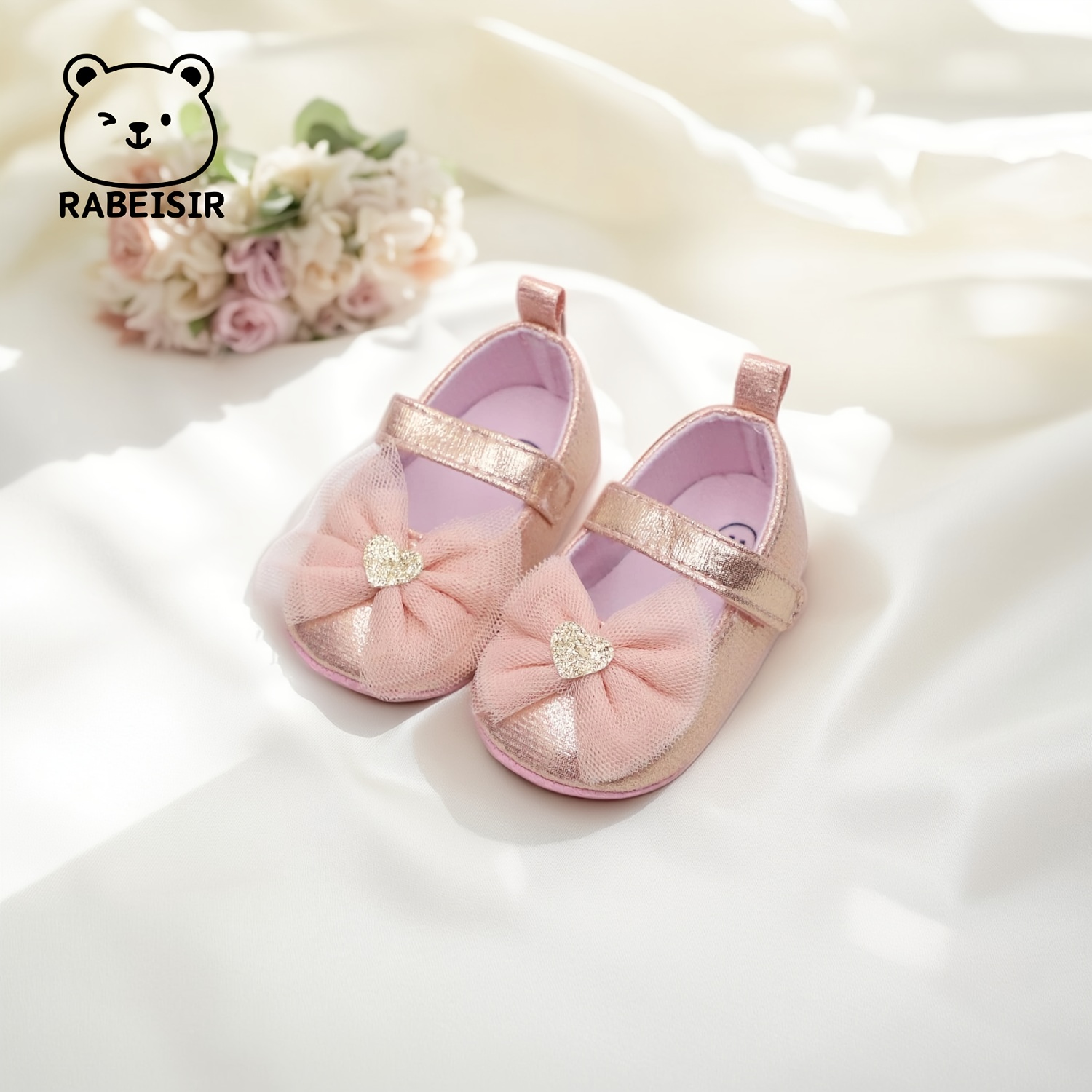 RABEISIR First Walkers Soft-Soled Slip-Resistant Mary Jane Shoes with Lace Bow & Geometric Pattern - Lightweight Canvas & Fabric, Closure, EVA Cushion for Spring/Fall, Everyday & Casual Outfits, Girl Shoes, Seasonal Footwear, Decorative Footwear, Slipresistant Soles
