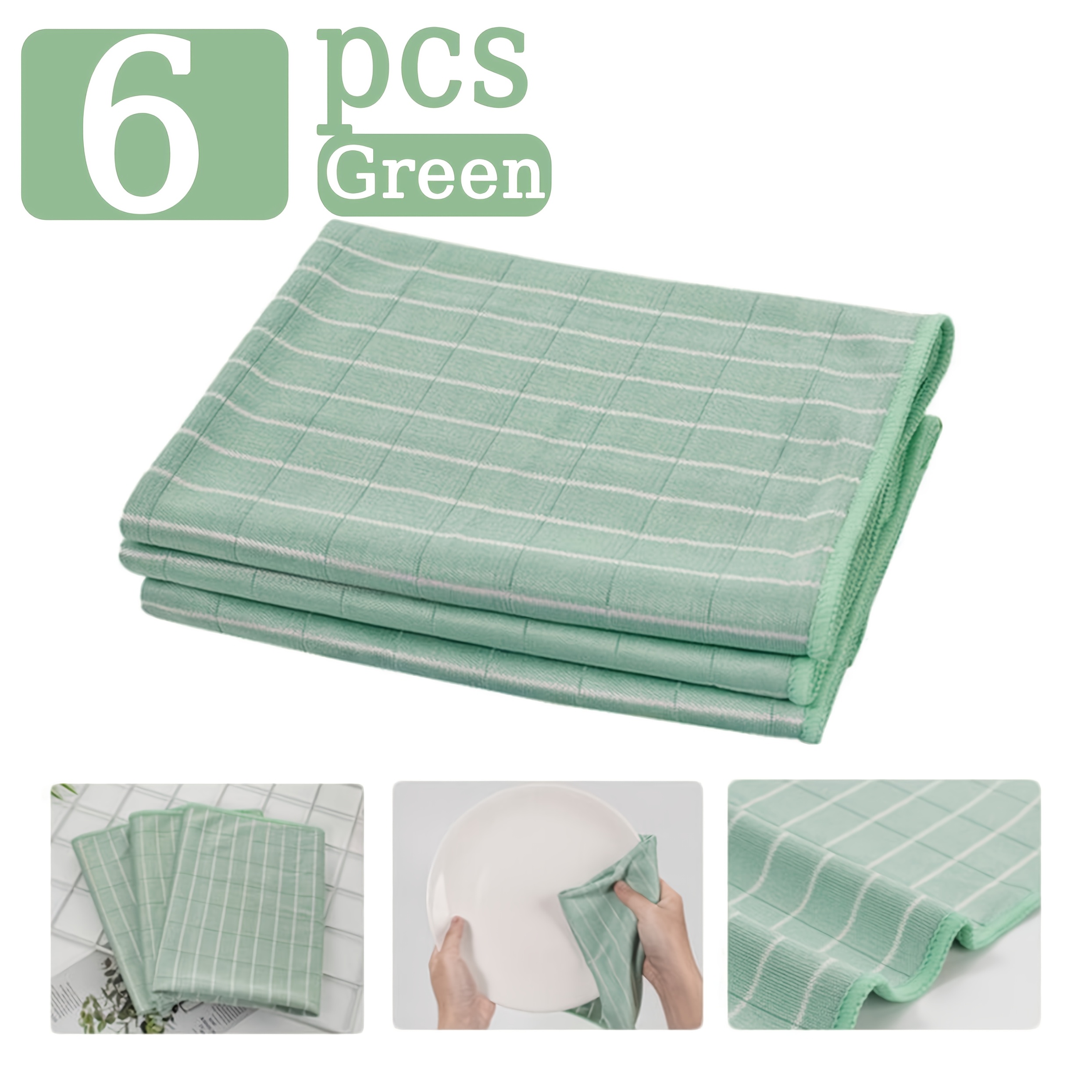 TEMU 3/6pcs Absorbent Green Kitchen Towel For Glass That Leaves No Marks, Ideal For Cleaning Tables, Bowls, Mirrors, Bamboo Fiber Glass Cloth Absorbs