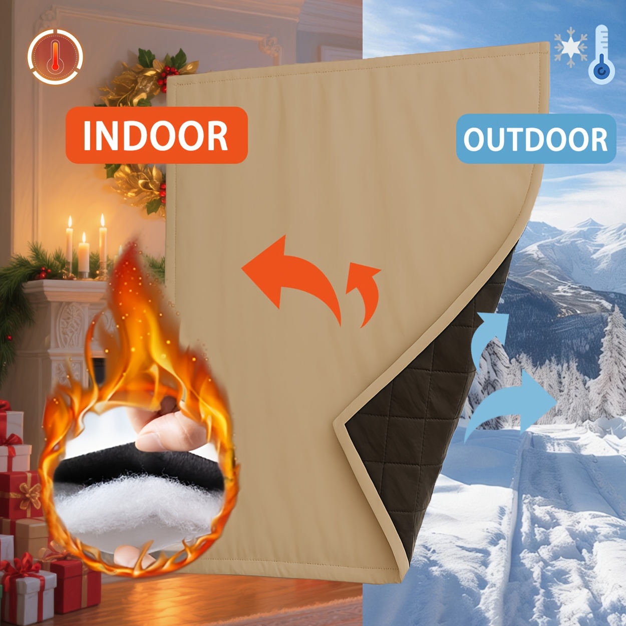 TEMU 1pc Self-adhesive No-drill Thickened Insulated Curtain, High Gram Weight 260g, Comfortable Touch, Windproof And Coldproof, Suitable For Bedroom,