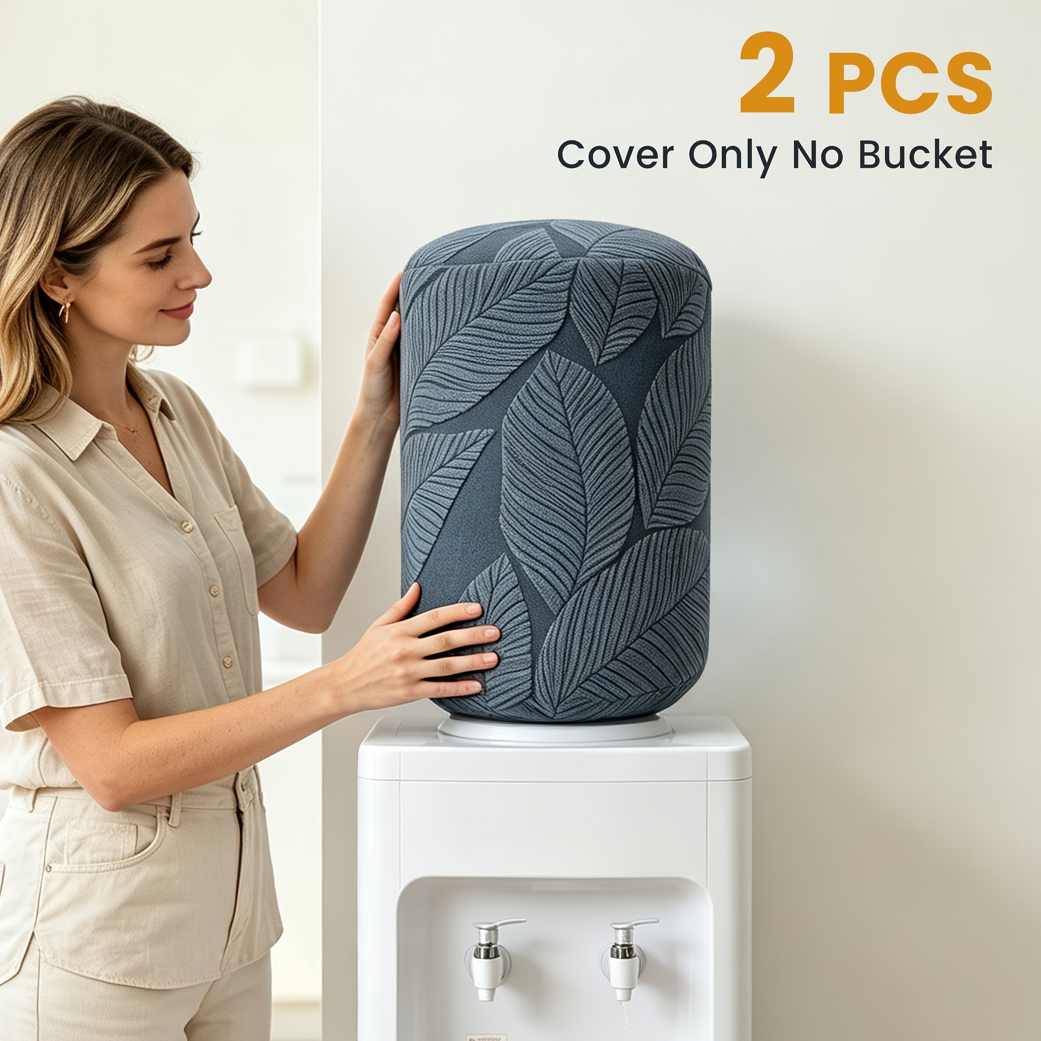 TEMU 2pcs Stretch Fabric Water Dispenser Bucket Covers Leaf Floral Suitable For, Office, - Decorative Protective Cover Fits Water Cooler Systems, For