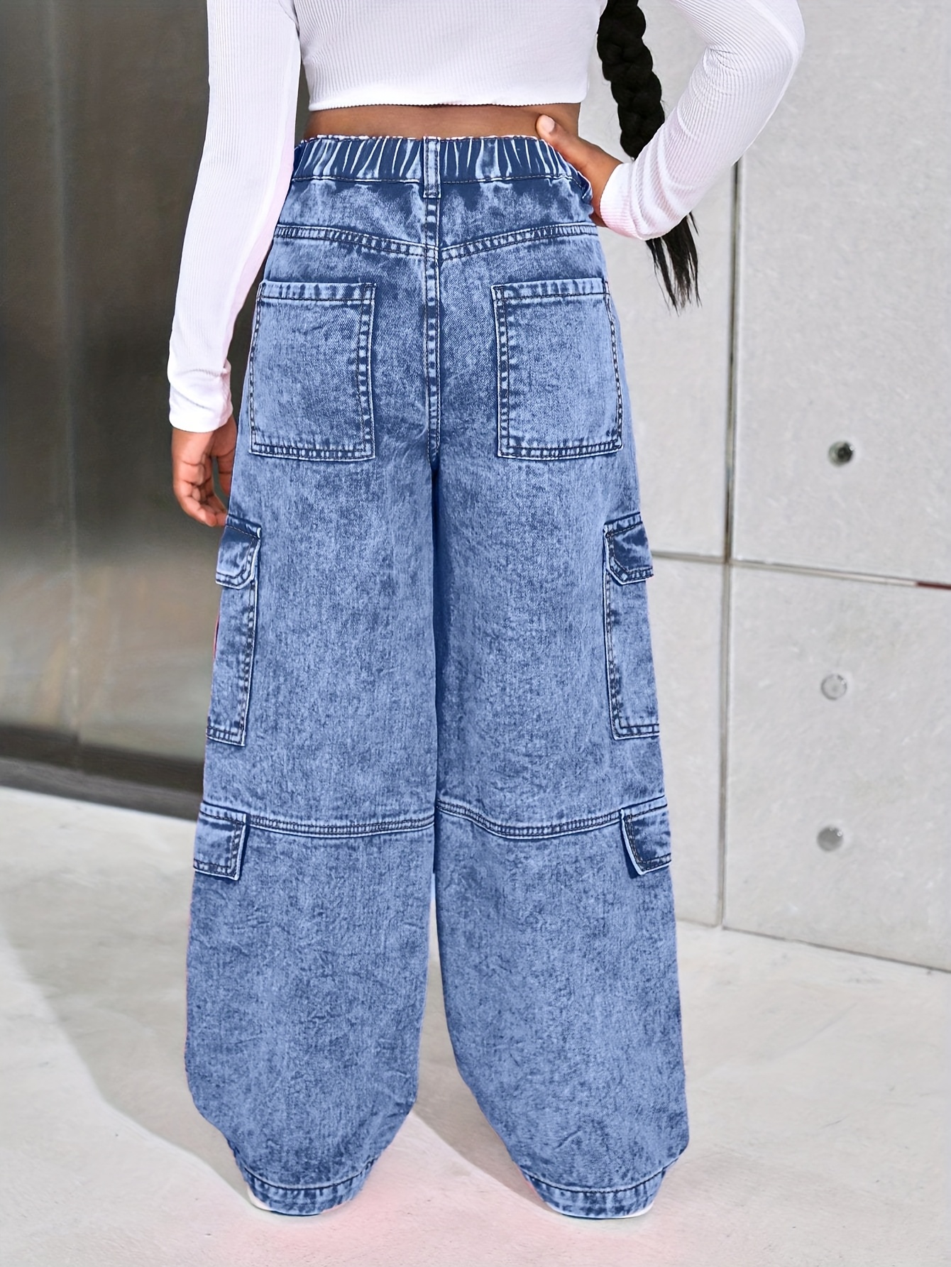 Girls' Y2K Pearl Canvas Denim Cargo Jeans