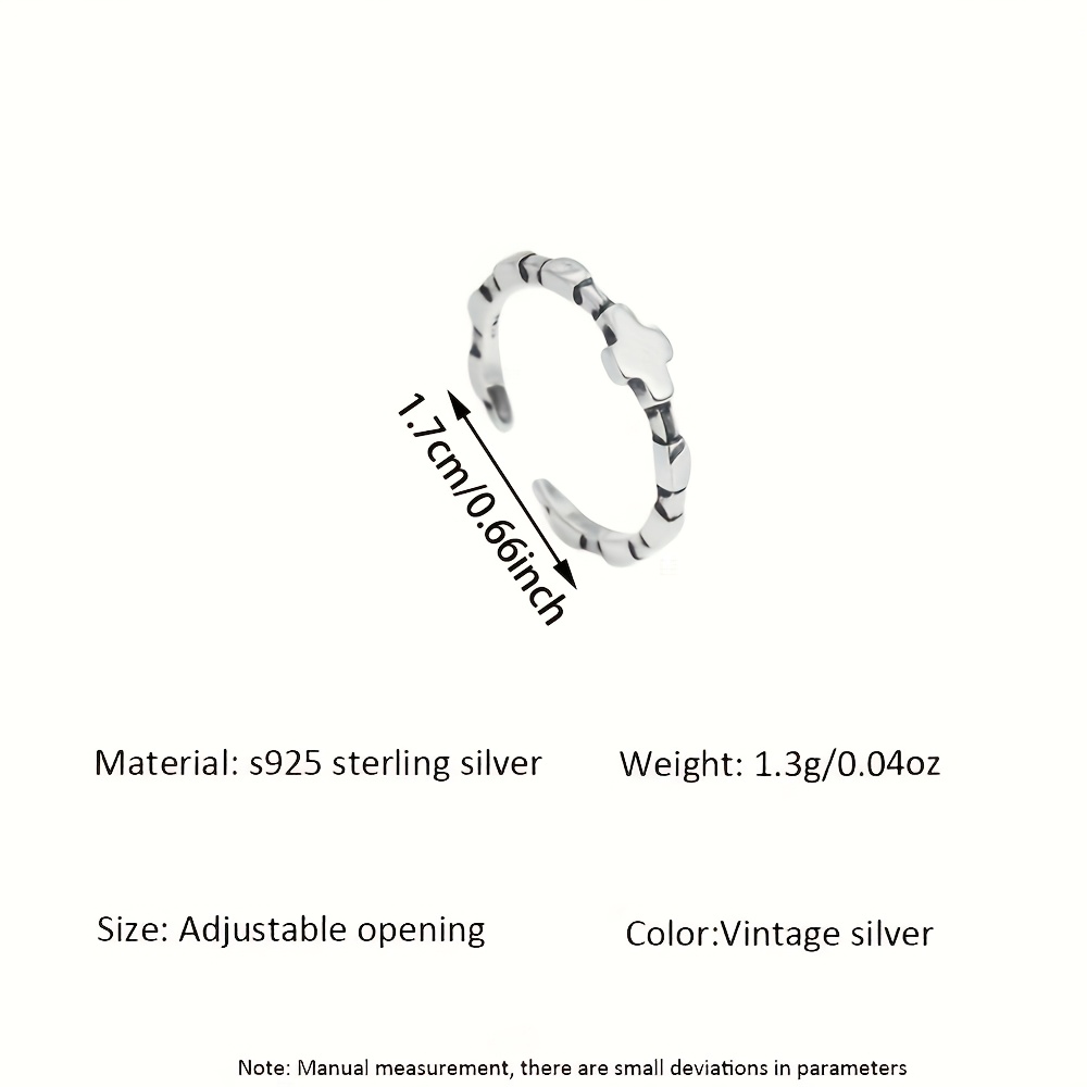 925 Sterling Silver Vintage Glossy Cross Open Ring, Unisex
