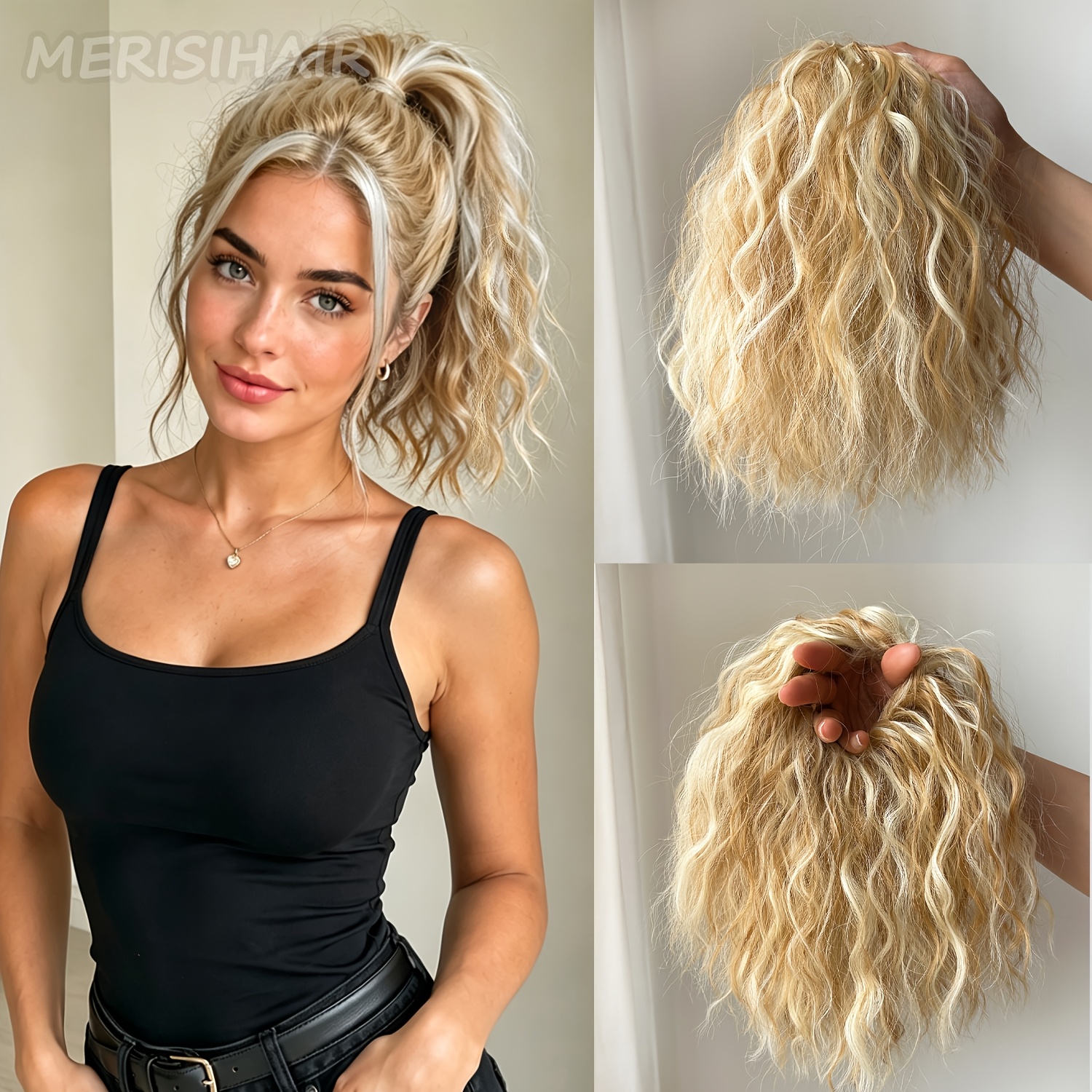 TEMU Ponytail Hair Extension For Women - Volumizing Synthetic Fluffy Hairpiece With Elastic Band, For Parties & Daily Use