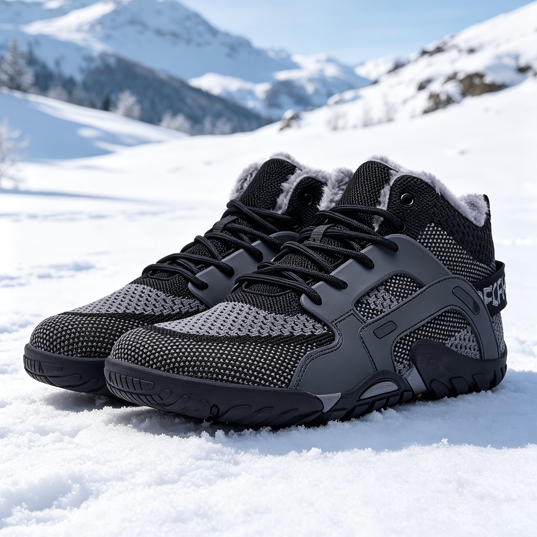 TEMU Winter Plush-lined High-top Barefoot Shoes For Men And Women, Outdoor Snow Hiking Shoes, Anti-slip, Warm, Cold-proof, Sports Snow Boots