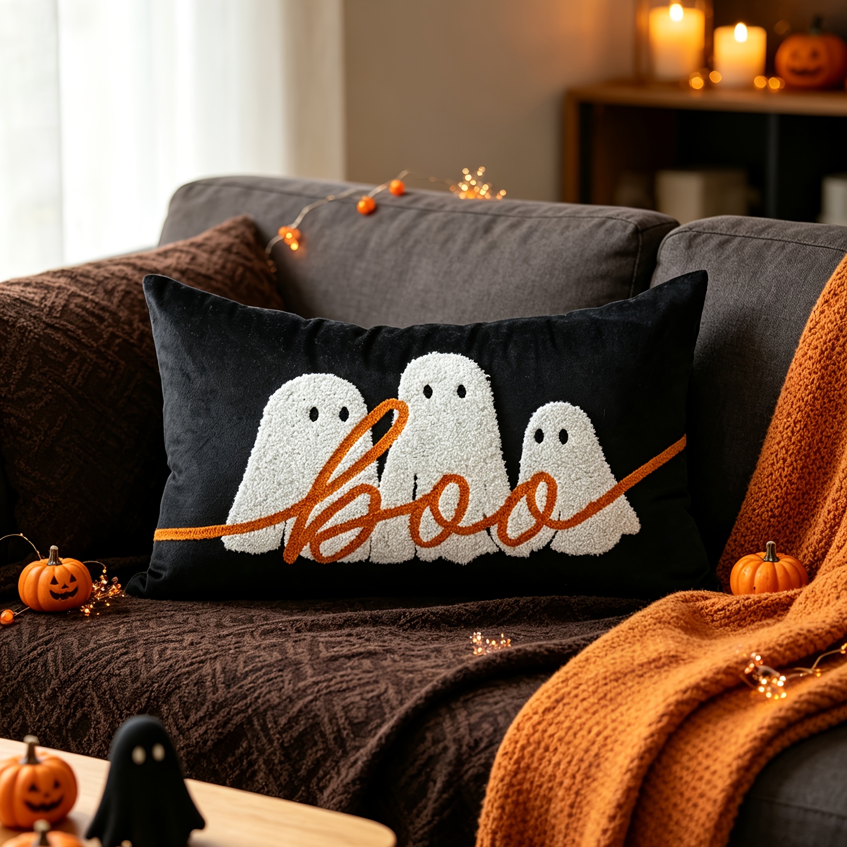 TEMU 1pc Embroidered Halloween Decor Pillow Cover, Pumpkin Decorative Velvet Pillow Cover For Halloween Style Decor (boo)