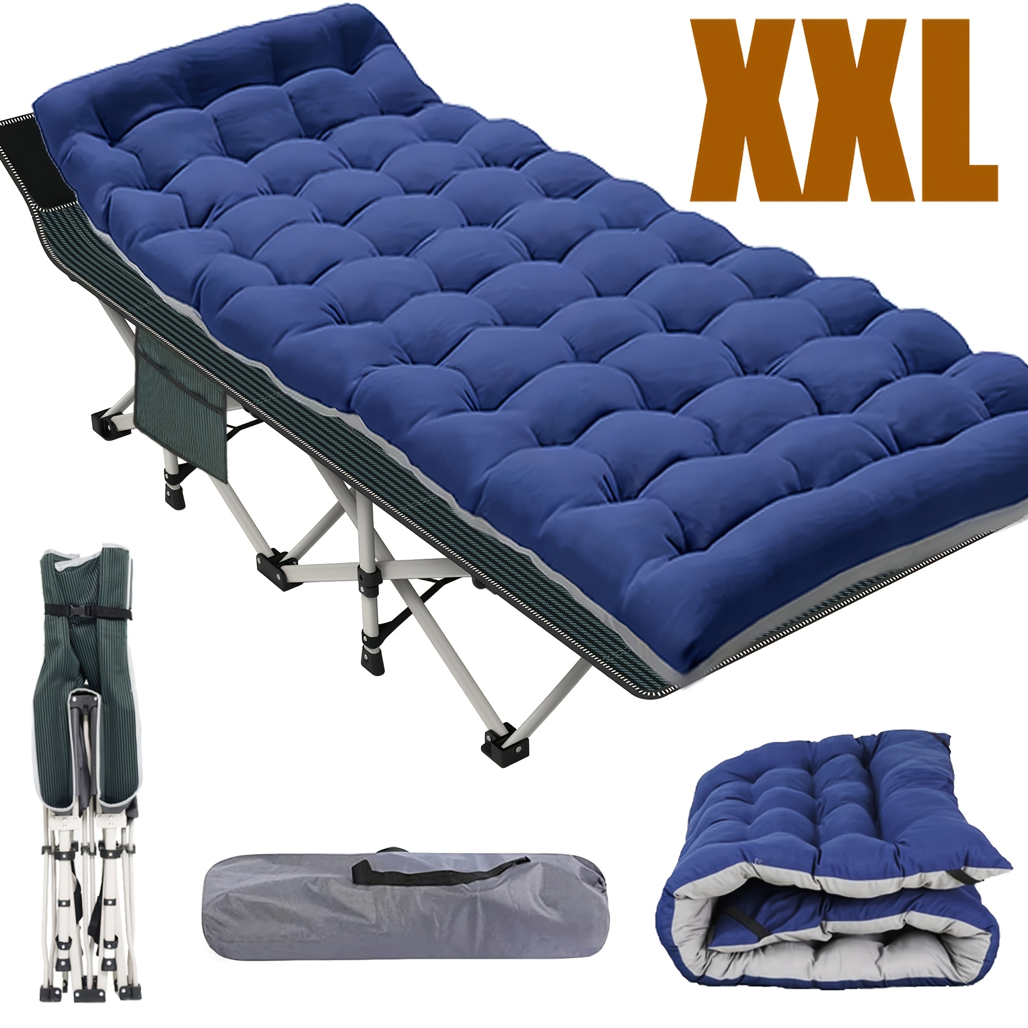 E-shop Faltbares Campingbett mit dicker Matratze, robustes Erwachsenenbett, 4-Zoll abnehmbare Matratze, 500-Pfund-Gewichtskapazität, Outdoor-Bett,