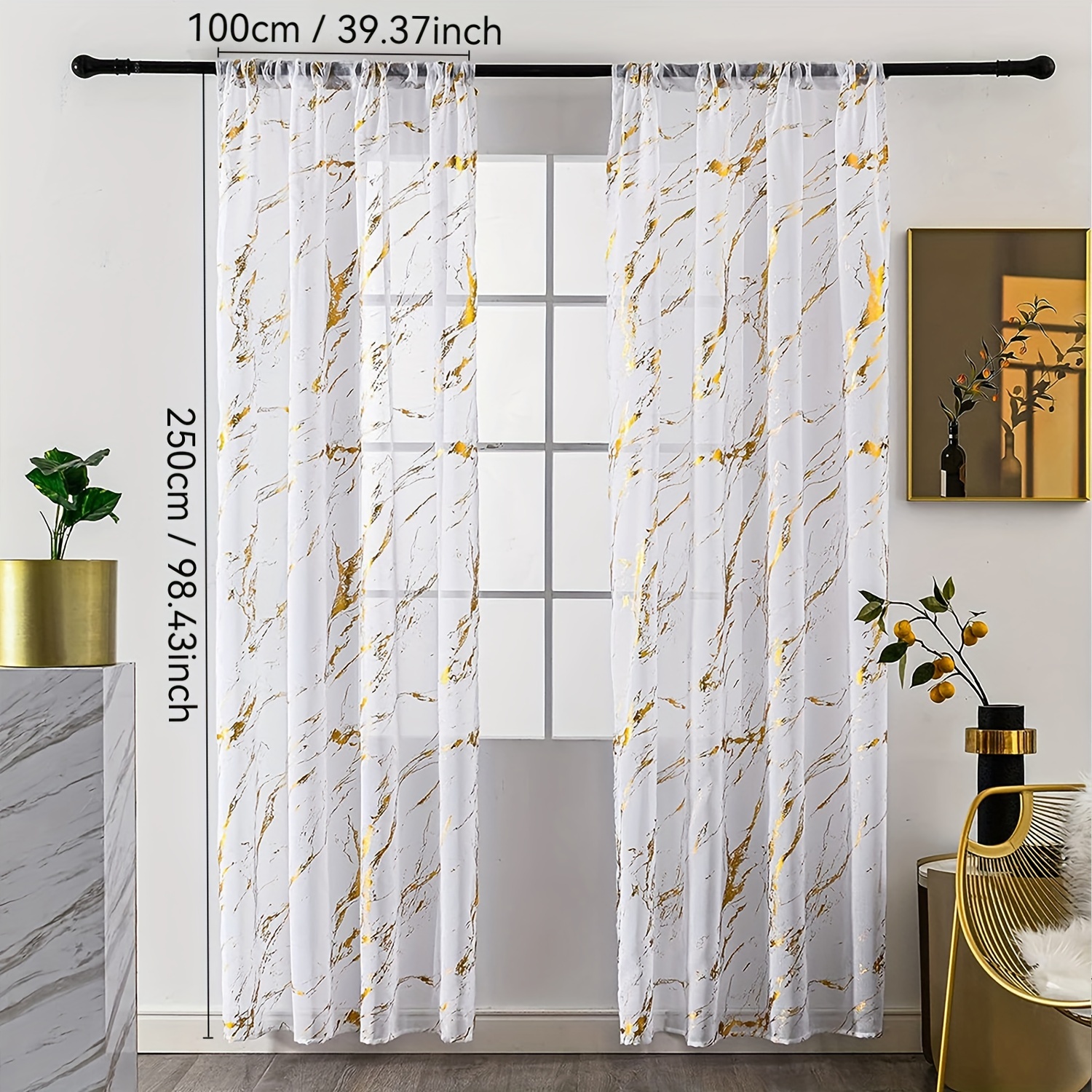2pcs Print Semi-sheer Curtains, Suitable For Living Room And Bedroom Office Window Decoration