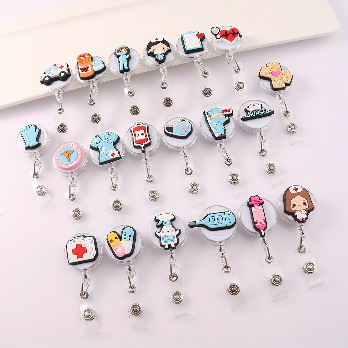 

Medical Themed Retractable Badge Reels Keychains, Nursing Id Holder Clips With Cute Cartoon Design, Durable Badge Holders For Professionals Nurses Doctors