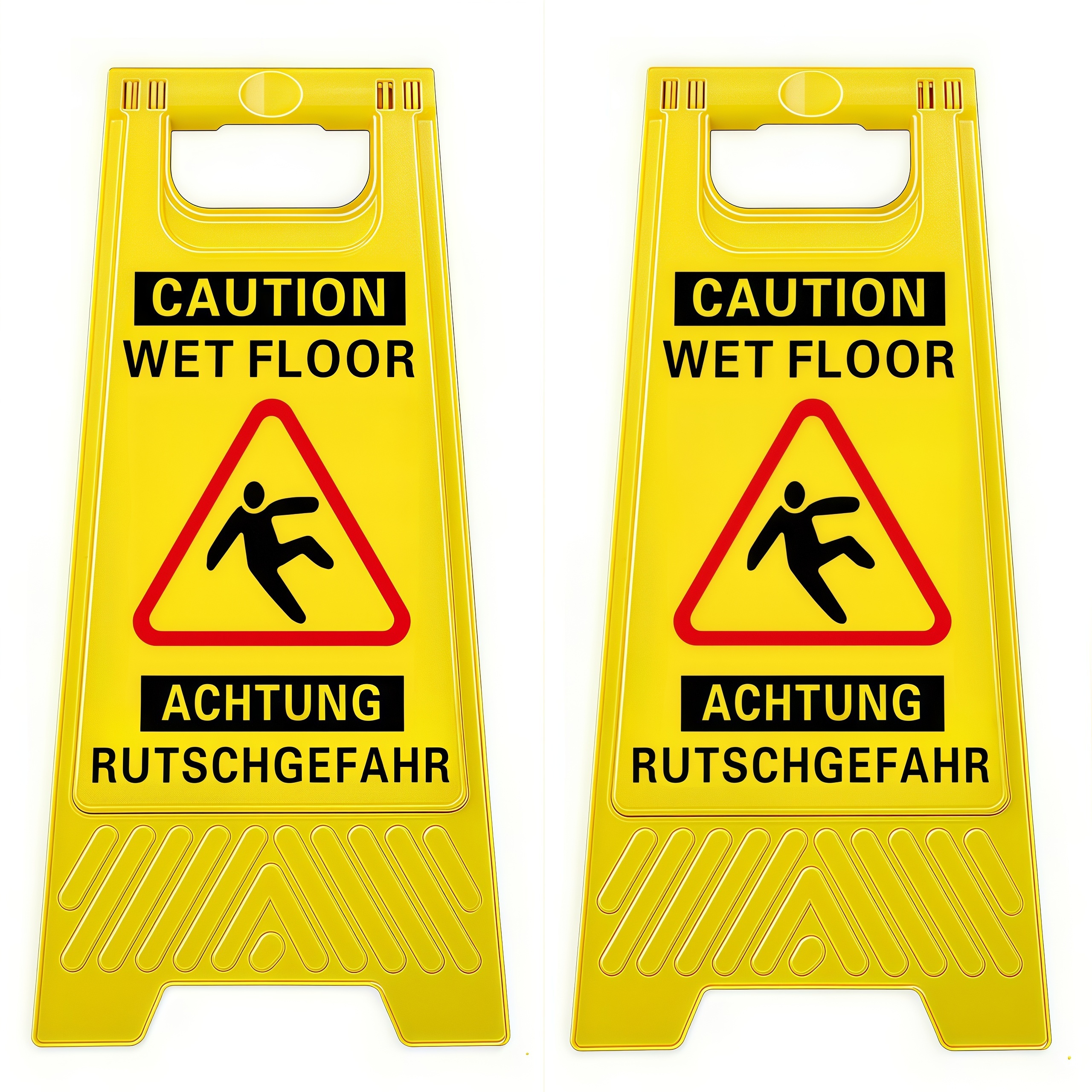 2pcs Heavy-duty Of Slipping Foldable Vertical Signboard, 'achtung! Rutschgefahr/caution Wet Floor' Sign, Labelled On Sides, Abs Warning Sign For Smoothness