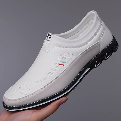 mens slip on loafers stylish white casual shoes with logo details comfortable thin rubber sole for casual attire pointed toe design spring and summer