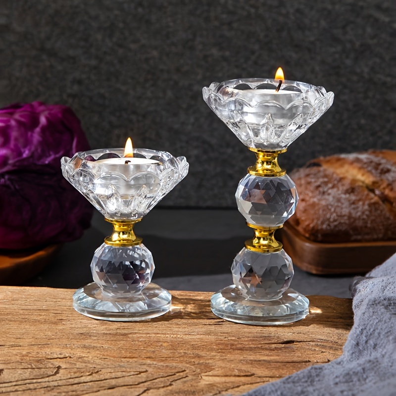 

1pc, Simple Crystal Glass Candle Holder, Living Room Table Decoration Ornament Ornament, Light Luxury Iron Candle Holder Middle Ramadan Decoration Candle Holder