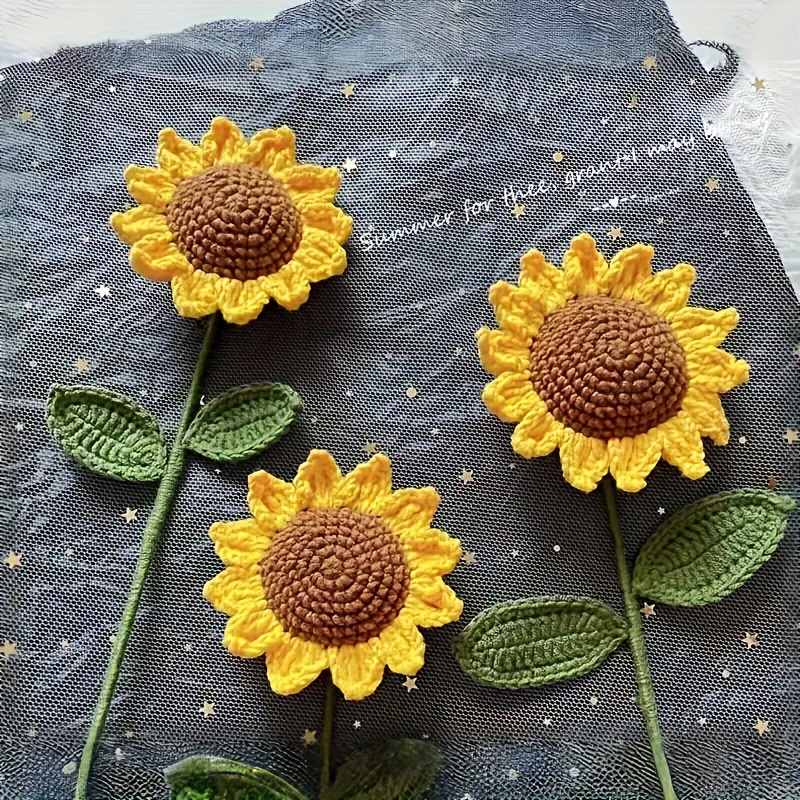 

4pc Glam Style Crocheted Artificial Sunflower Swags, Handmade Decorative Flowers For Weddings, Teacher Appreciation, Graduation, Mother's Day, Valentine's Day, Home Decor, Summer Room Embellishments