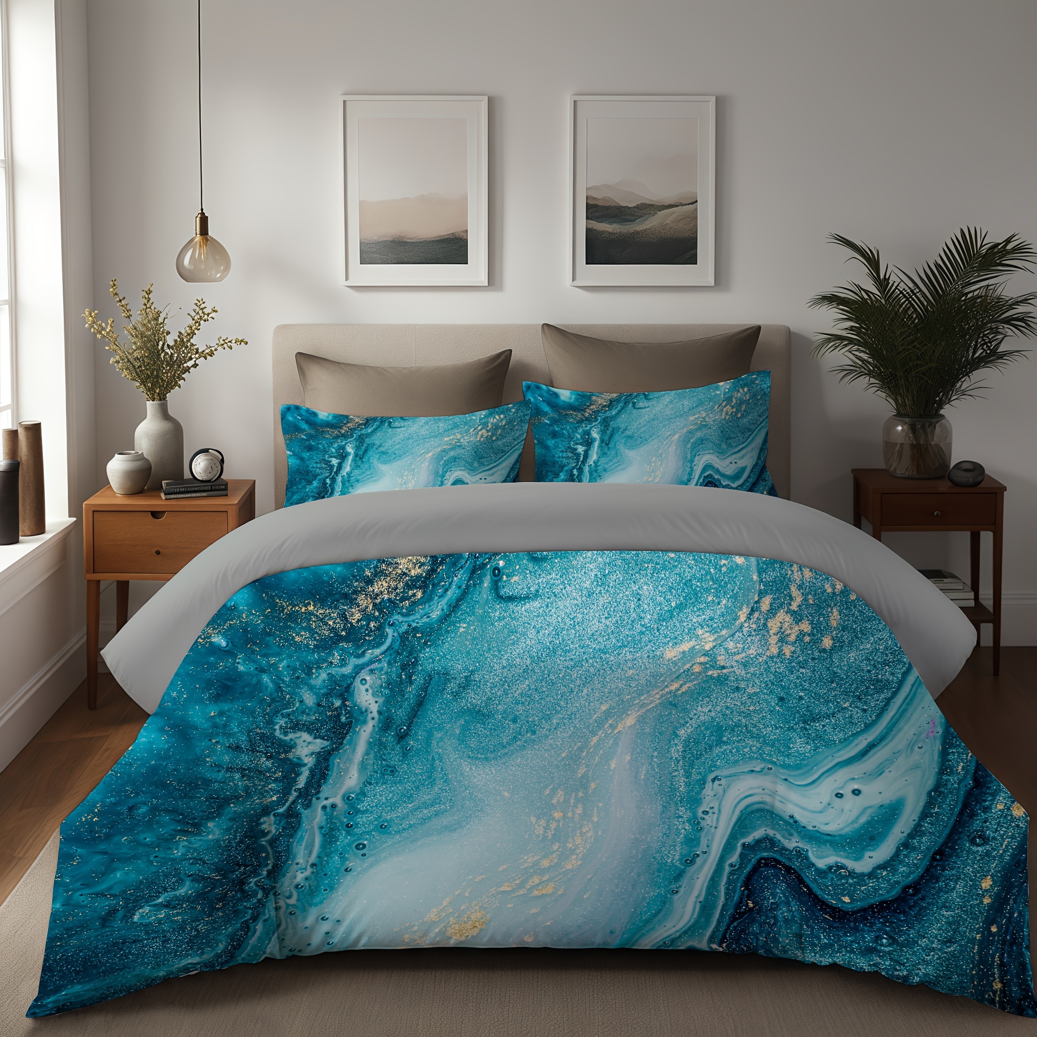 Image of 2/3pcs Abstract Marble Texture Print Duvet Cover Set (1 Duvet Cover + 1/2 Pillowcase, Without Core), Soft Comfortable Bedding Set, For Bedroom, Dorm, Home Decor