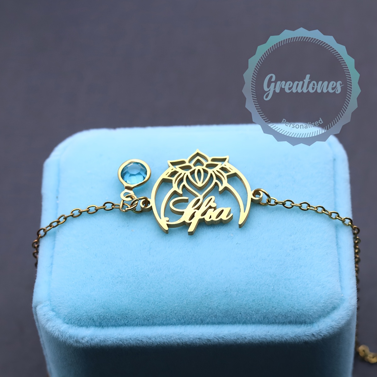 Custom Hollow Lotus Design Stainless Steel Name Bracelet