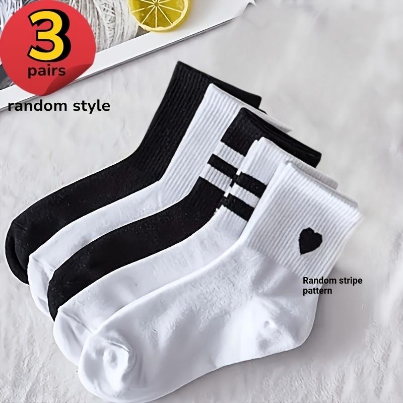 TEMU Pack de 3 pares de calcetines de a rayas para mujer - Calcetines de media pantorrilla suaves, casuales y elegantes de la serie con patrones de