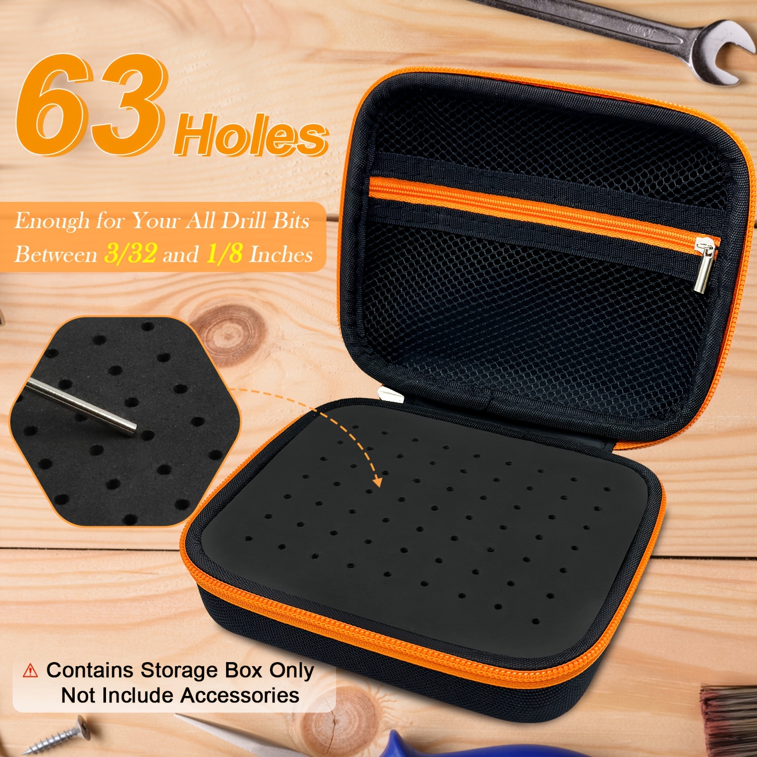 TEMU 63 Fresas de con Vástago de 1/8", Bolsa Organizadora Portátil Antipolvo, Compatible con Brocas entre 3/32" y 1/8" (3.2mm), Contenedor para