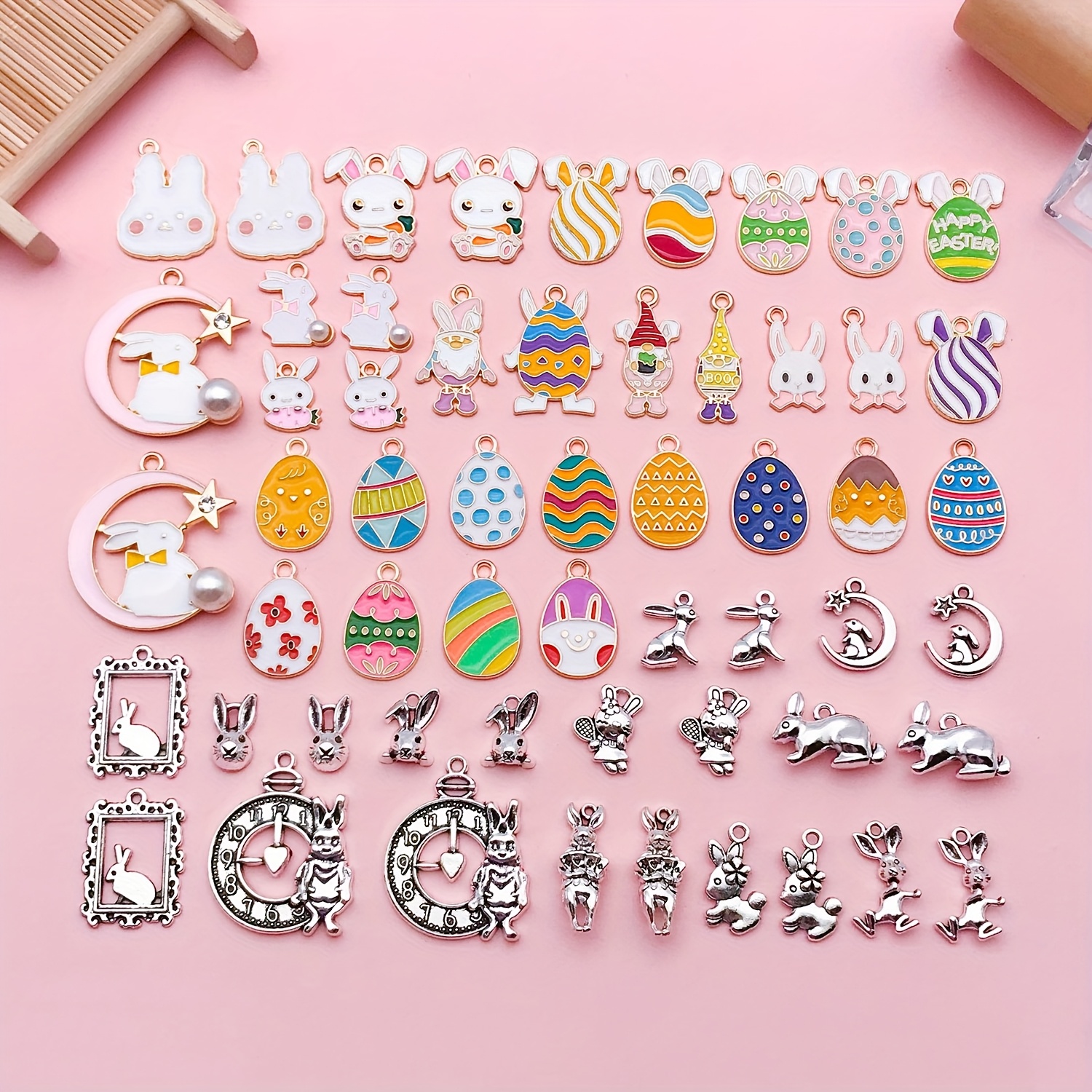 

56pcs Sailanzi Easter Charm Set, Zinc Alloy Pendant Assortment, Bunny, Rabbit, Egg, And Holiday , No Plating, For Making, Bracelets, Necklaces, Earrings Craft Supplies