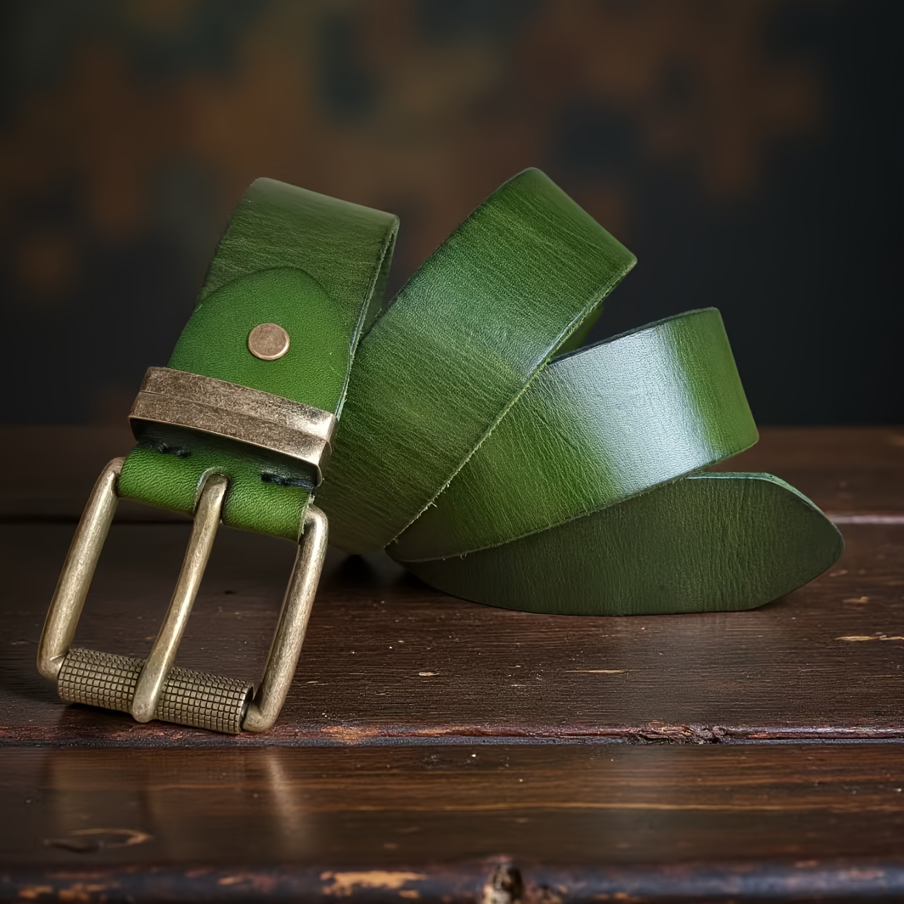 Image of Men's Genuine Full-grain Leather Belt- Washed Vintage Style With Vintage Bronze Roller , Durable, Comfortable And Stylish For Casual And Business Wear. Top-layer Cowhide Belt For Jeans