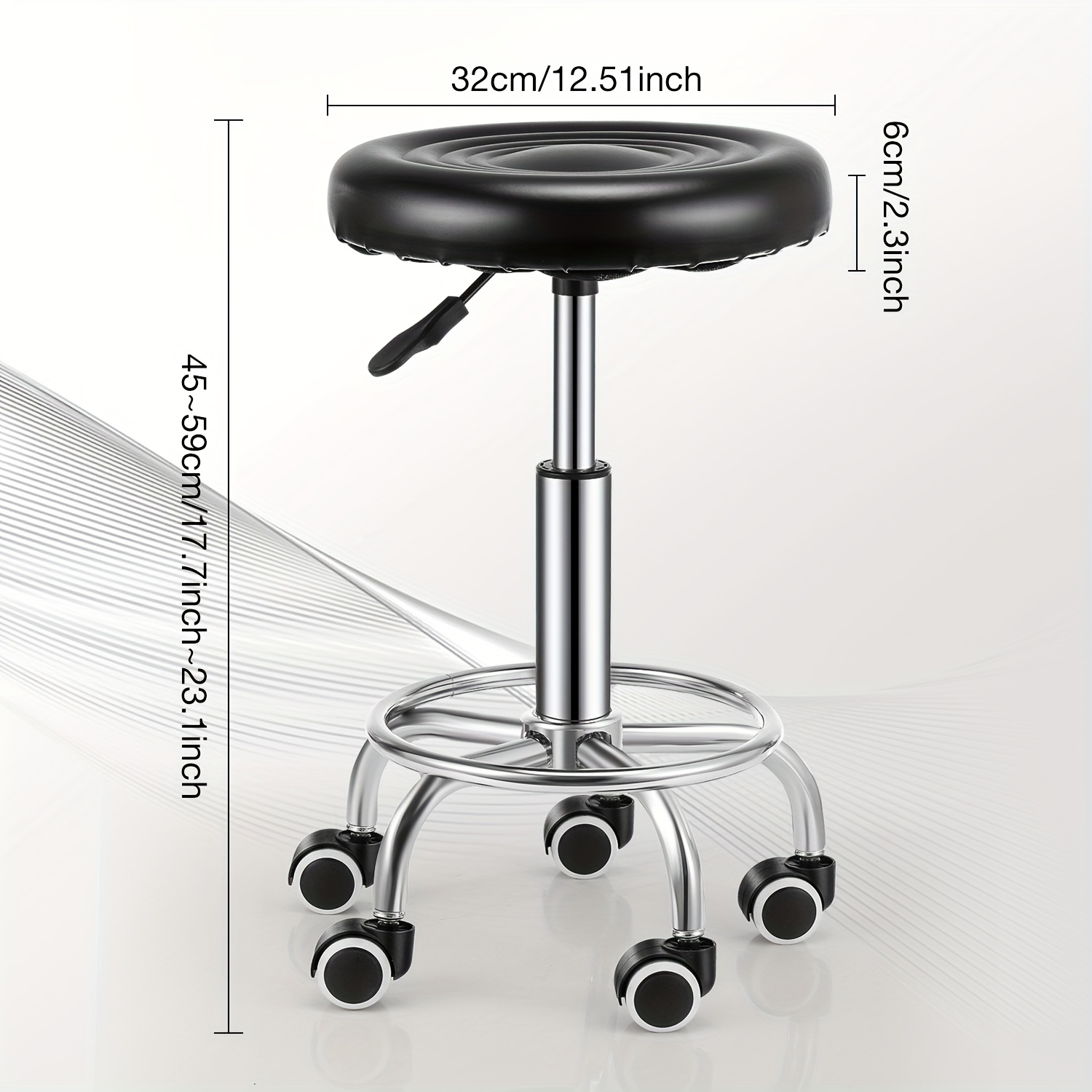 1pc Of Round Rolling Stool Chair Made Of Pu, Height Adjustable, Suitable For Shops, Drafting Work, Spa Salons, And Office Use, Featuring Wheels And A Swivel Design (in Black)