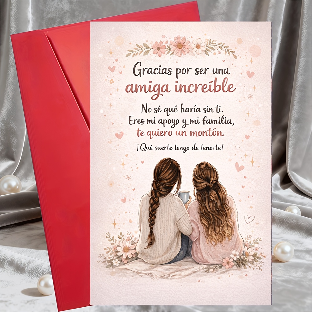 TEMU 1 Tarjeta de felicitación + 1 sobre Tarjeta de agradecimiento para mejor en español Gracias por ser una increíble Regalo para hermana, , ,