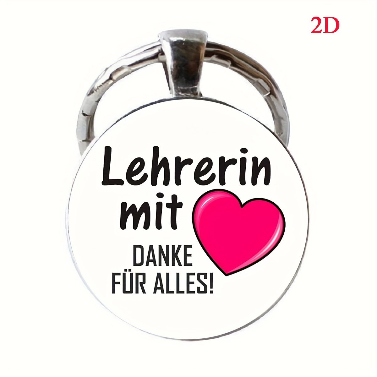1pc Pink Heart Time Gemstone Keychain, German "lehrerin Mit" Glass Keychain, Suitable As A Gift For , Family And Colleagues