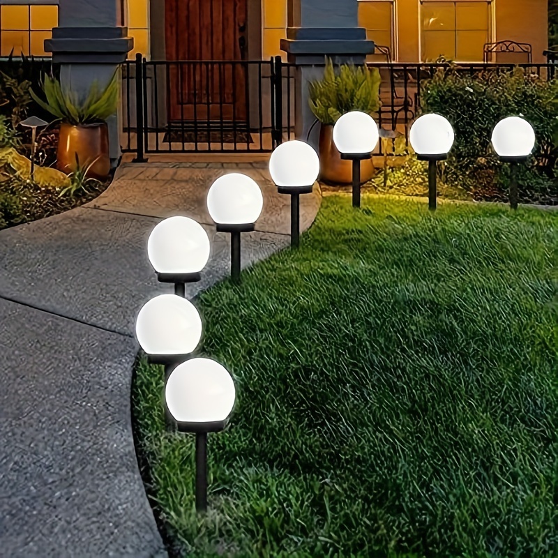 

3-pack Outdoor, White Globe Pathway Lights, Solar-powered Lawn Lamps, Christmas Flower Theme Plastic Landscape Lighting, Switch Control, No Remote, Solar Nickel Battery