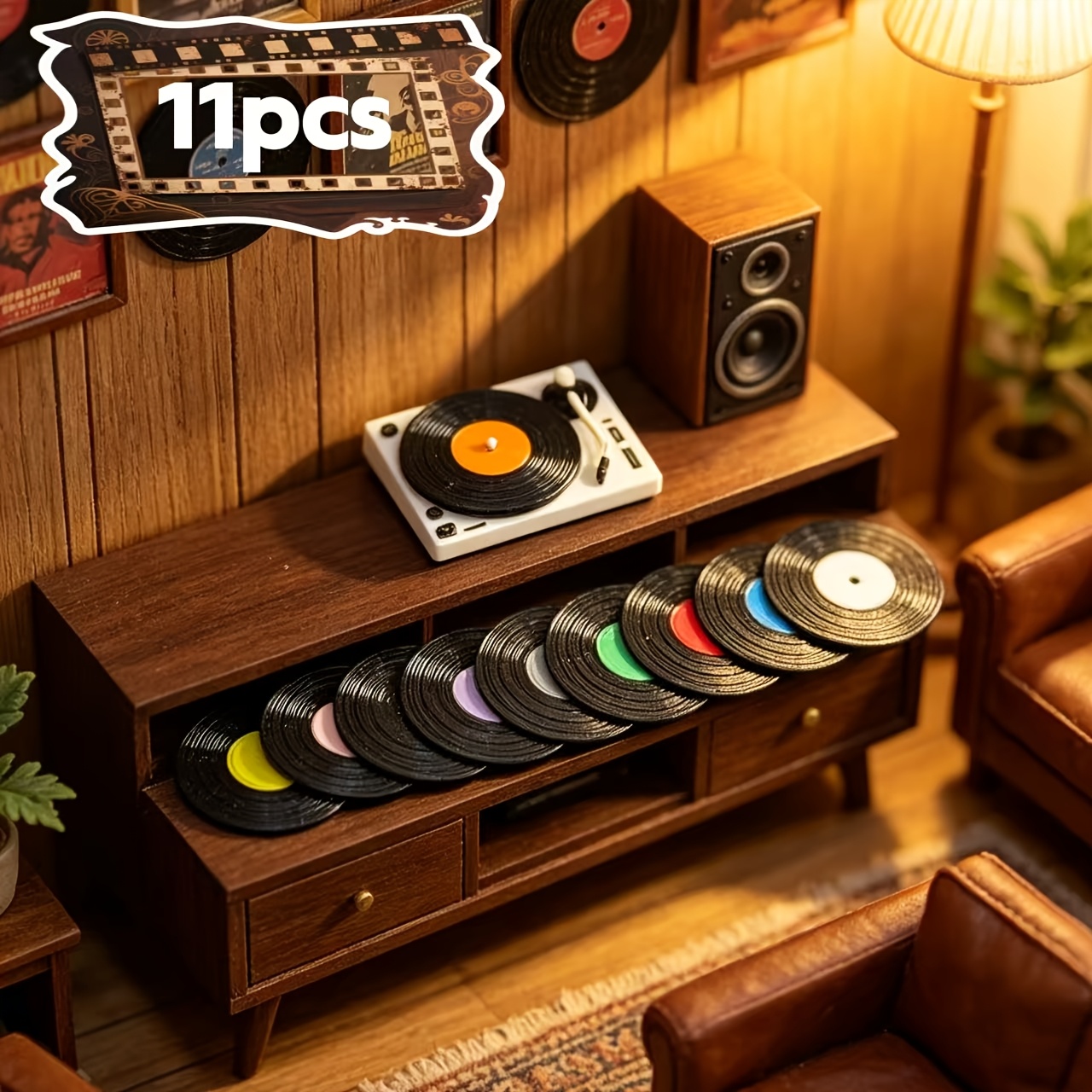 TEMU 11pcs, Ensemble créatif de mini-lecteur de disques en plastique pour maison de poupée à l'échelle 1:12, Modèle non électrique, (Comprend 1