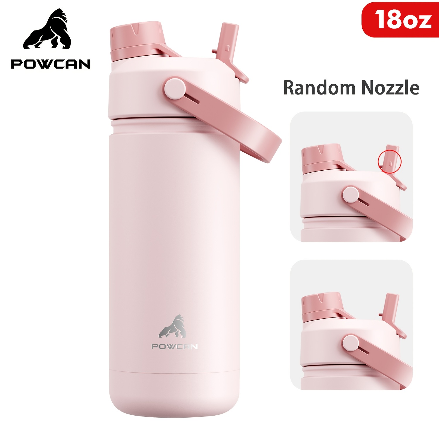 Image of 18oz Insulated Water Bottle With 2-in-1 Straw And Spout Lid, Random Nozzle, , Leak-proof, Double Wall Stainless Steel Water Bottle For Sports, Gym, Travel