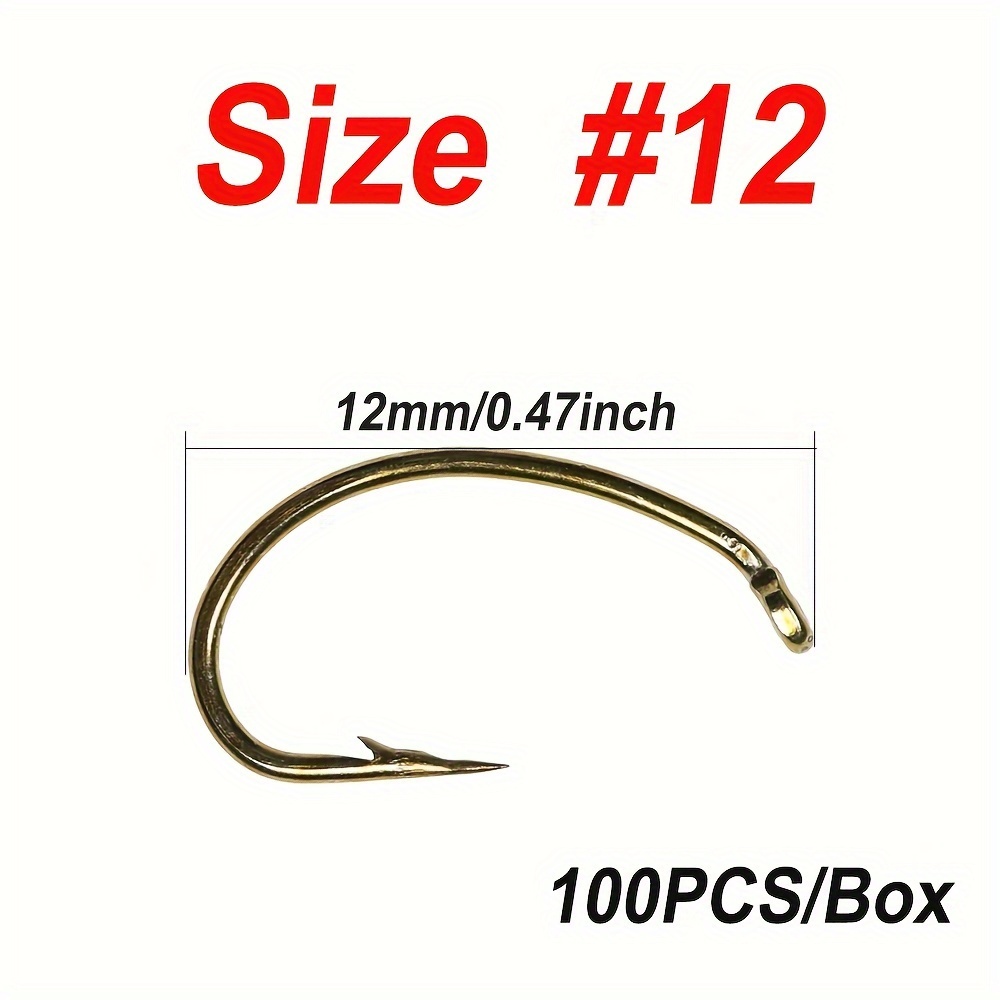 Image of 100pcs High Carbon Steel Fishing Hooks | Size #8-#16 For Nymph, Shrimp, Pupa, Larva, Grasshopper | Bronze Color, Ideal For Fly Fishing