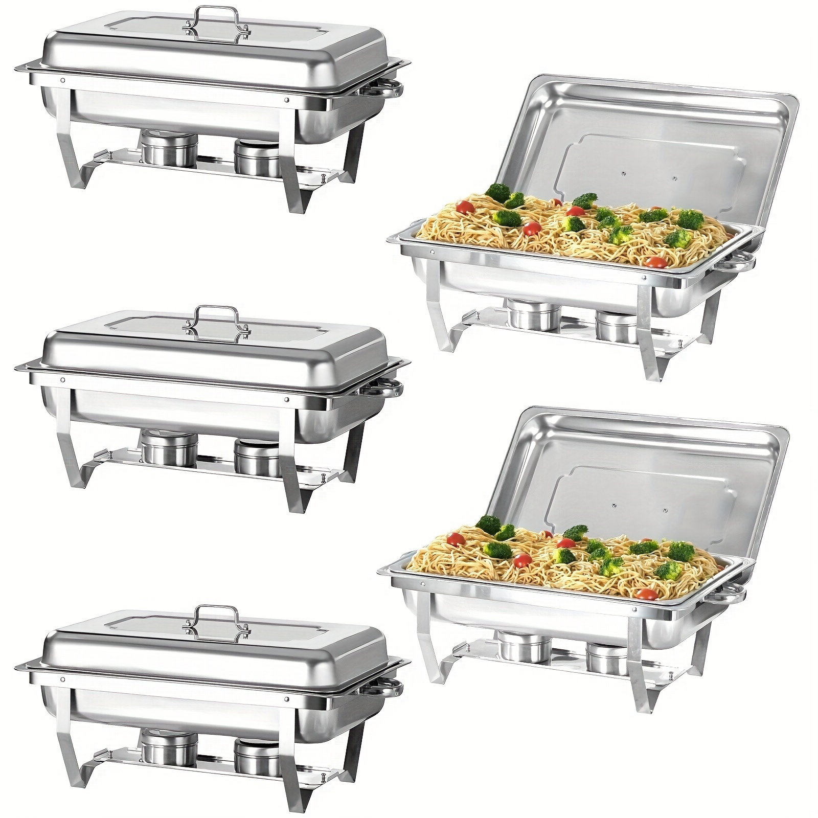 TEMU 5 Packs 8qt Chafing Dish Set, Rectangular Steel , Pans, Pan And For Restaurant Catering Parties Weddings