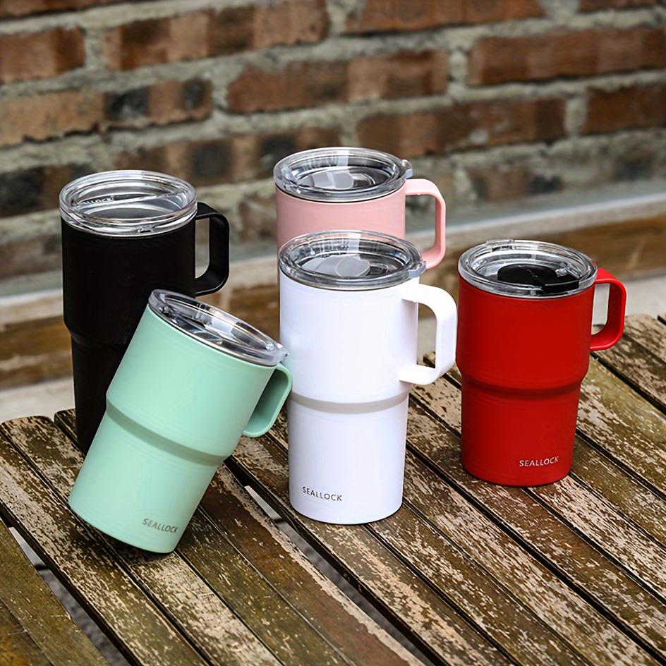 

1pc Outdoor Stainless Steel Water Cup With Handle Car Coffee Cup Drinking Water Cup With Lid Mug Portable Coffee Cup