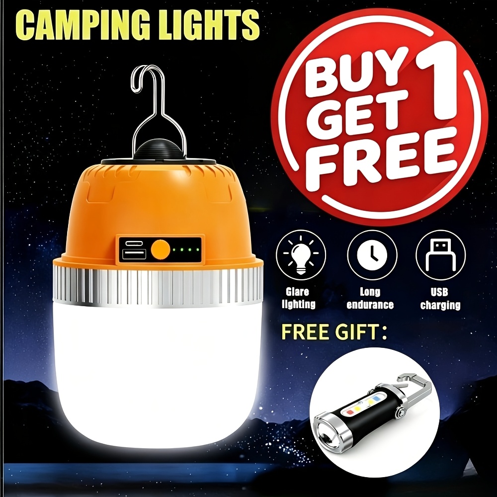TEMU Buy 1 Get 1 Free, Total Of 2pcs. Outdoor Lights For Camping Lantern, Built-in Battery Usb Rechargeable, Can Charge Mobile Phones, Led Camping