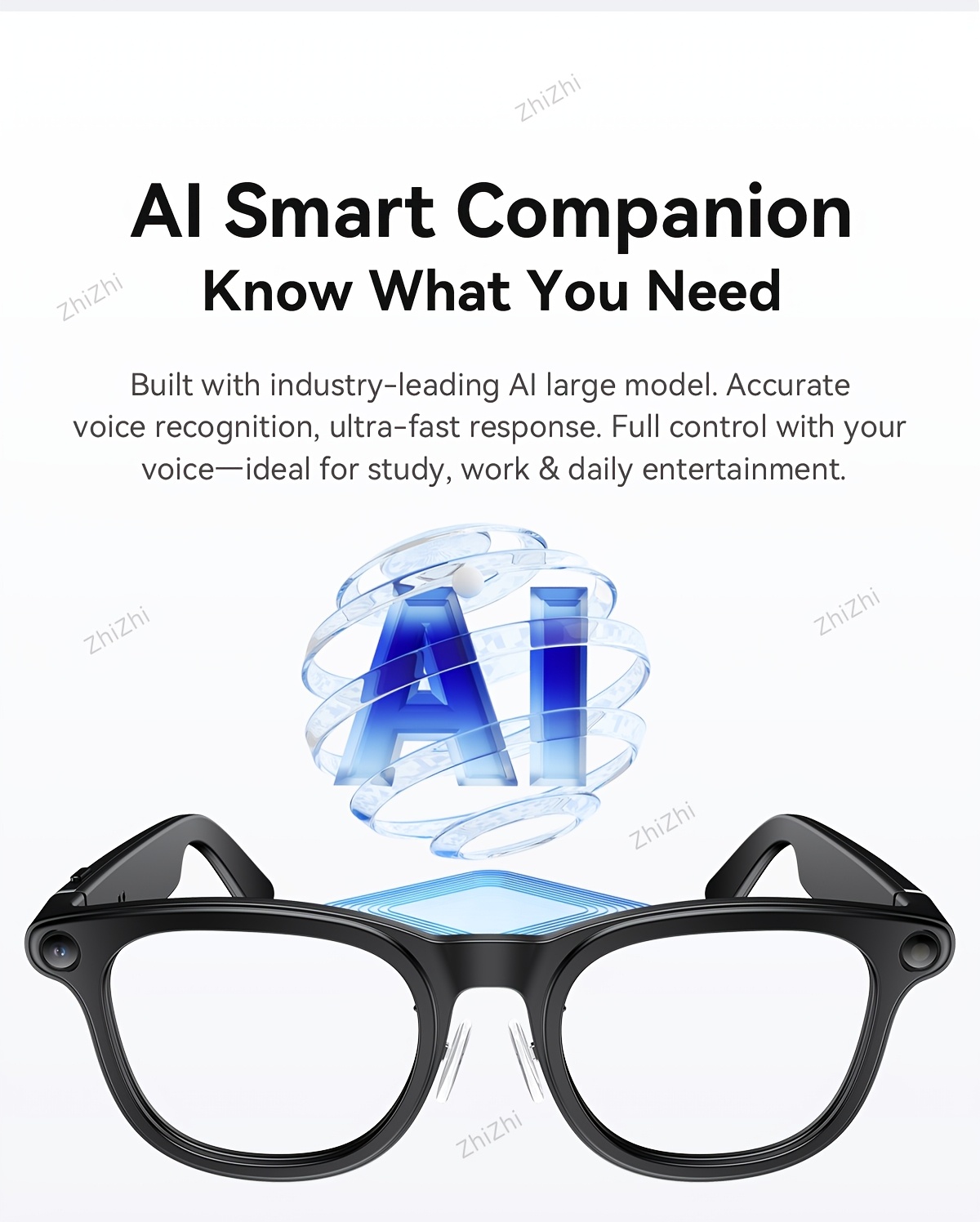 Zhizhi Ai Smart Glasses Ai with Camera And Audio for Men Women 4K with Charging Case Ai Smart Glasses Video Recording Chatgpt 800W Connect to Phone Equipped with a Chatgpt Translator And Dual Microphones for Noise Reduction