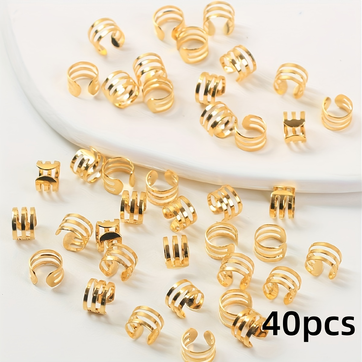 40pcs Hair Cuff Pins For Braids Three-layer Hair Braids Ring Dreadlock Hair Styling Additions For Women Hair Additions Loc Hair Jewelry For Braids