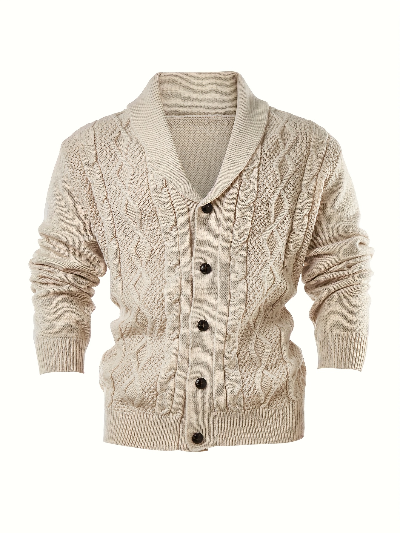 Men's Casual Long Sleeve Button-Up Cardigan Sweater with Notched Collar for Autumn and Winter
