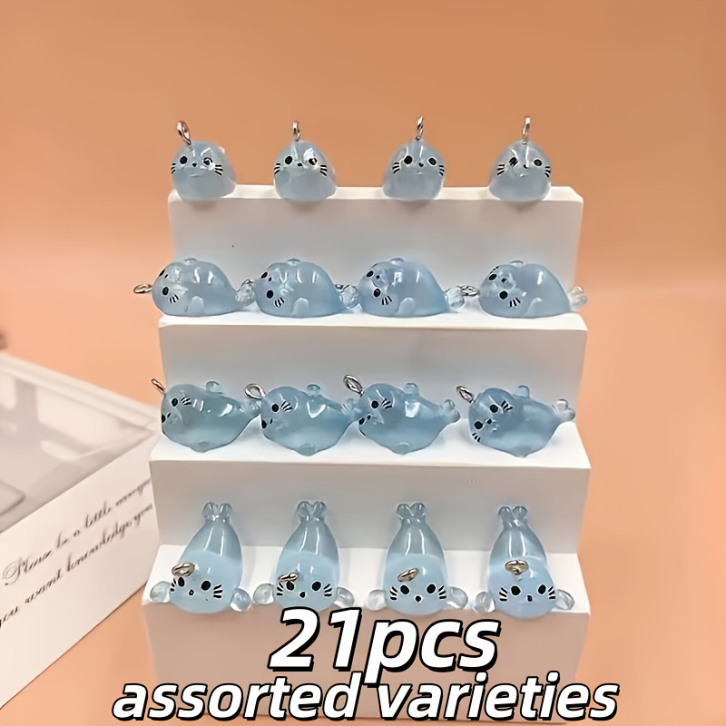 Image of 21pcs Assorted Random Mini Resin Luminous Seal Pendants, Accessories - Resin Pendants, Suitable For , Bracelets, Necklaces, Earrings, Charms