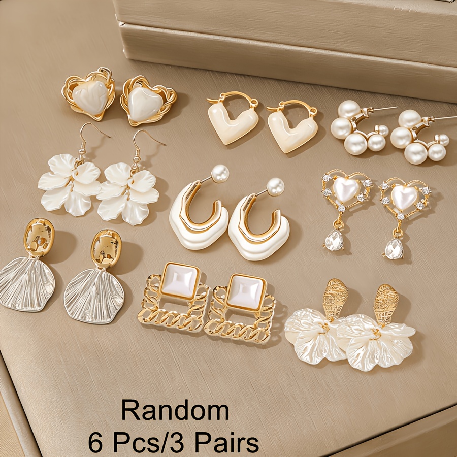 TEMU Random 3pcs Set Of Elegant Light White Bead Earring Set Women' Party Celebration Holiday Matching Trendy Jewelry