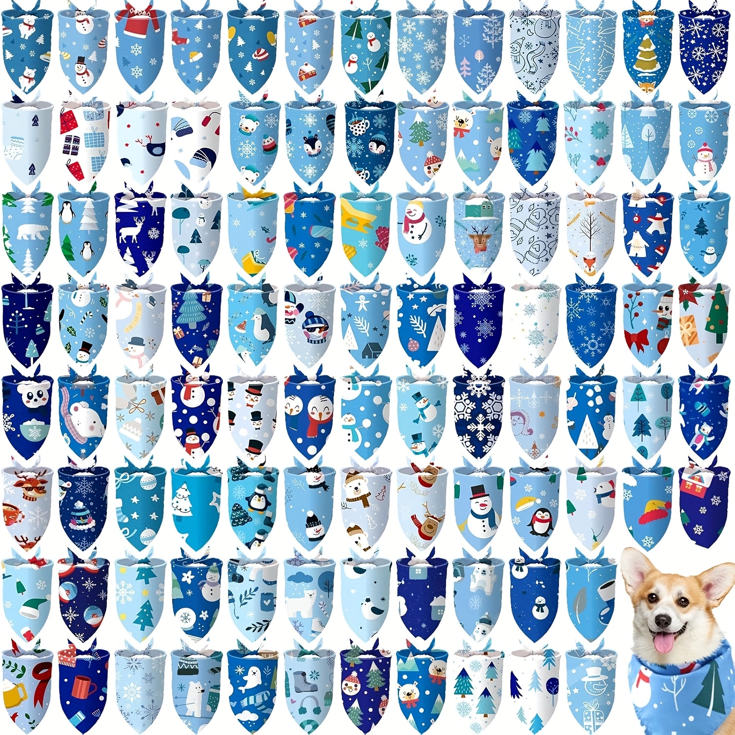 TEMU 100pcs Winter Dog Bandanas Bulk Pet Bibs Scarf Snowflake Pet Bandanas For Medium Large Dogs Winter Snowflake Christmas Party Costume Decor