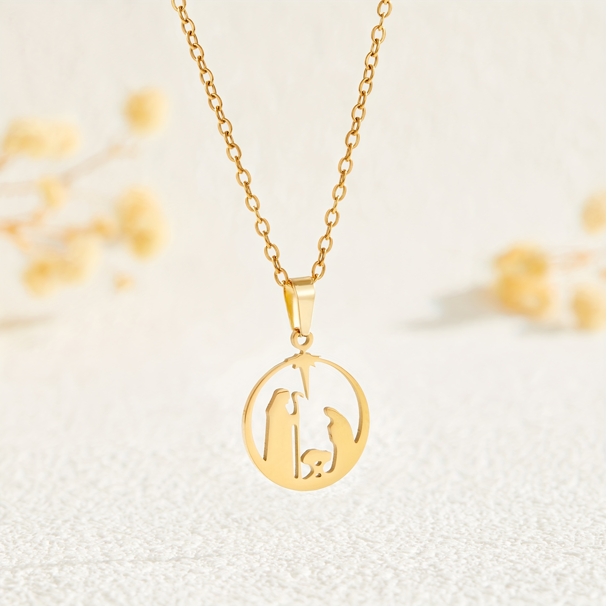 TEMU Collar Navideño de Noche de Ángel y Oración a , de Acero Inoxidable 304, Chapado en Oro de 18K, Duradero y Resistente a la Decoloración, un