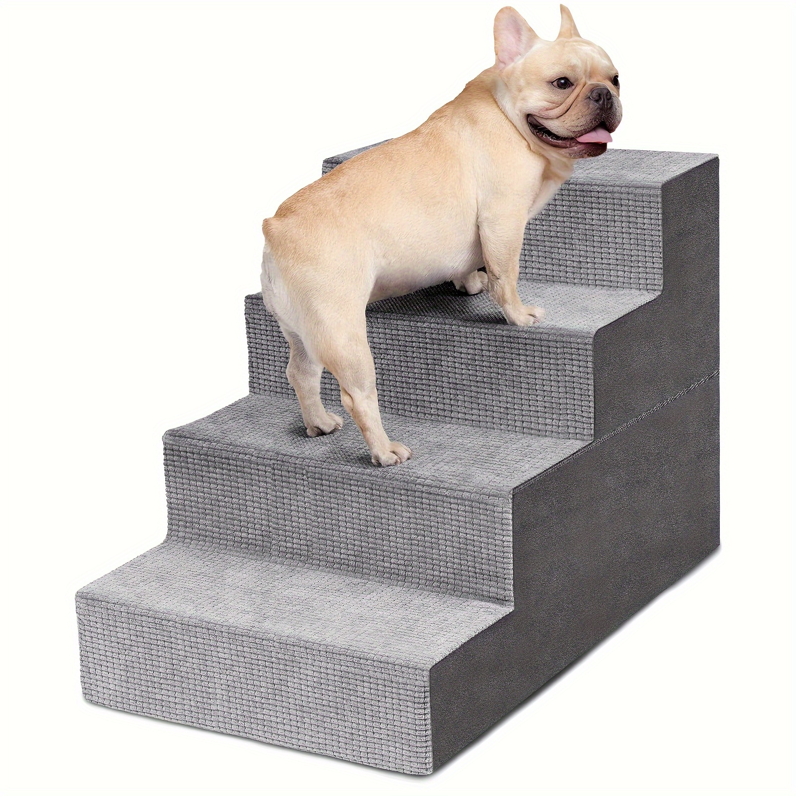 

1pc 5-step Dog Stairs For High Beds & Couches, High-density Foam Pet Steps With Support Board, Non-slip, Washable Cover, Grey, For Small Dogs/cats