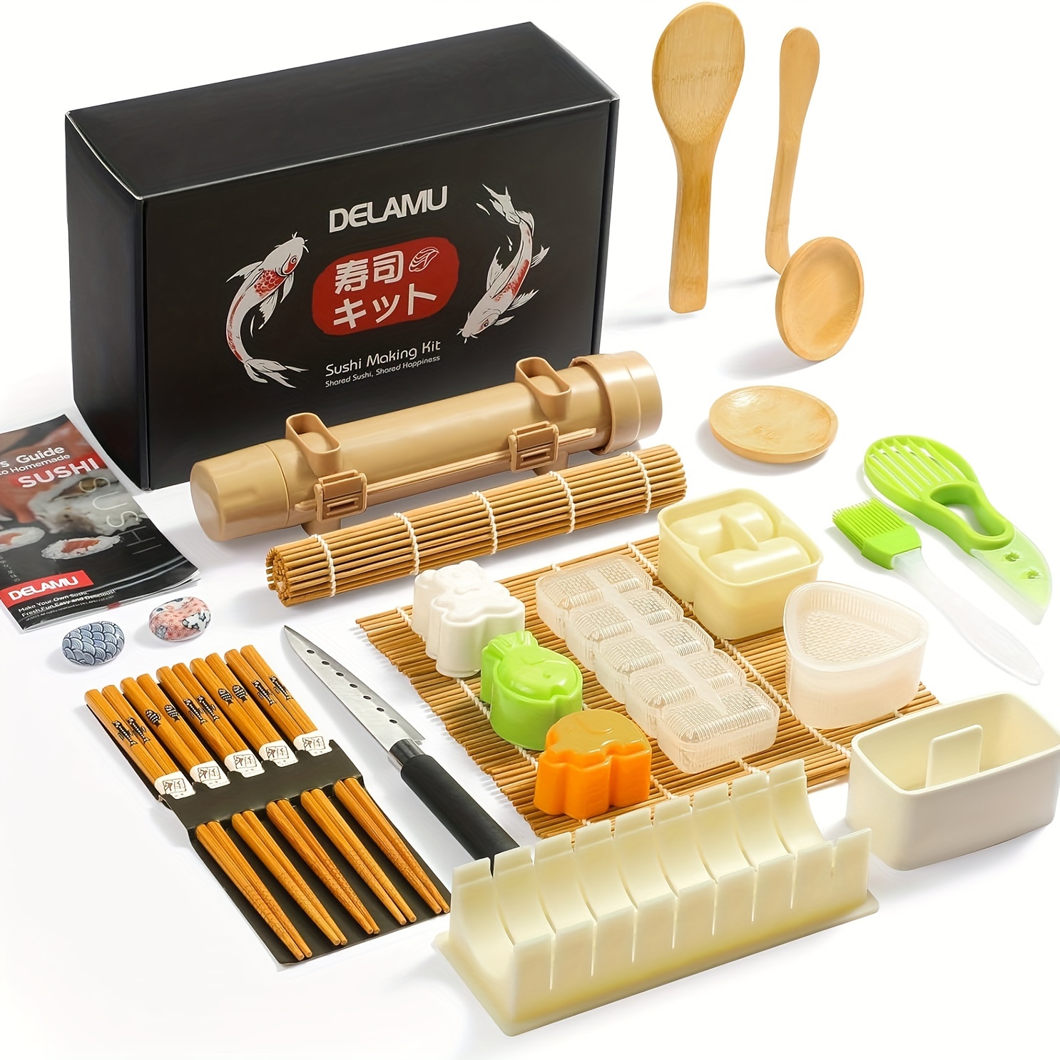 

Delamu Sushi Making Kit 27 In 1 [parent-child] Sushi Kit, For Beginners/pros , With Mats, Sushi , Onigiri Mold, Rice Paddle, Sushi Knife, Guide Book & More