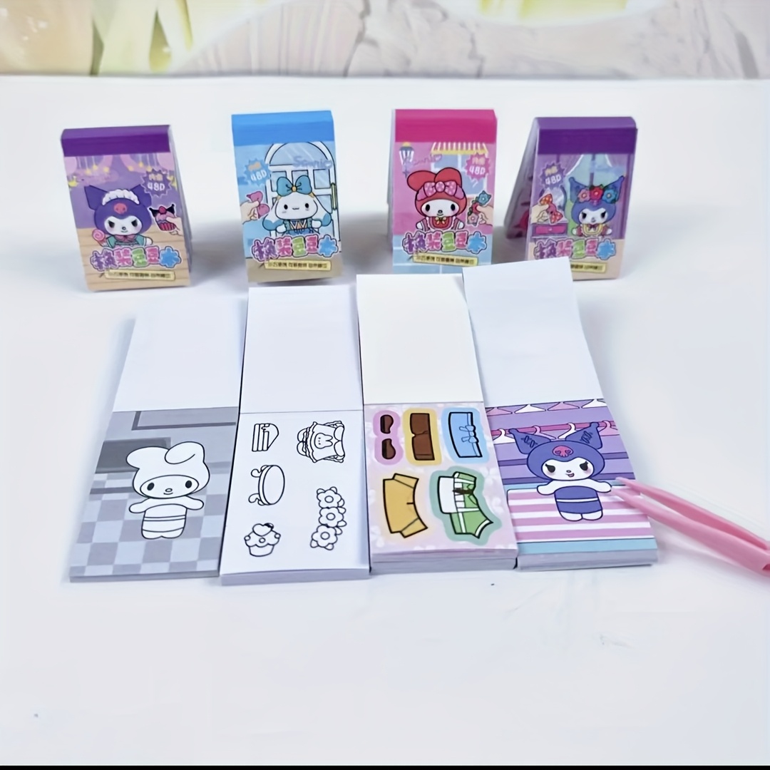 E-shop Ein Mini-Teilhaben-Notizbuch von Sanrio mit einem Plastikpinzett, farbenfrohen Seiten und Anziehaufklebern, für kreative und süße Paare.