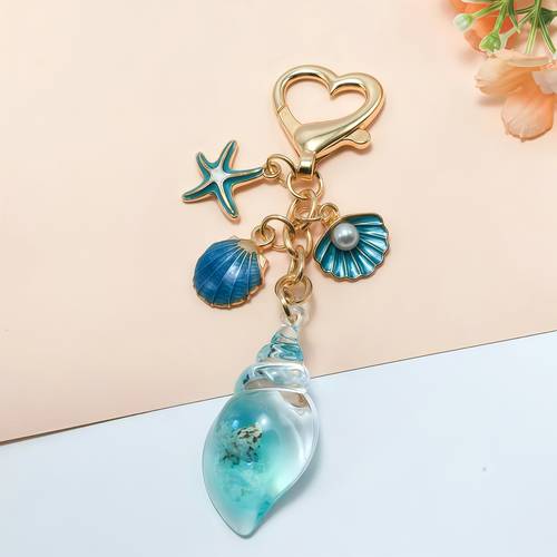 1pc seahorse turtle shell charm keychain ocean animal pendant friendship ornament gift unisex bag pendant 1 fashionable enamel mermaid keychain with shells and