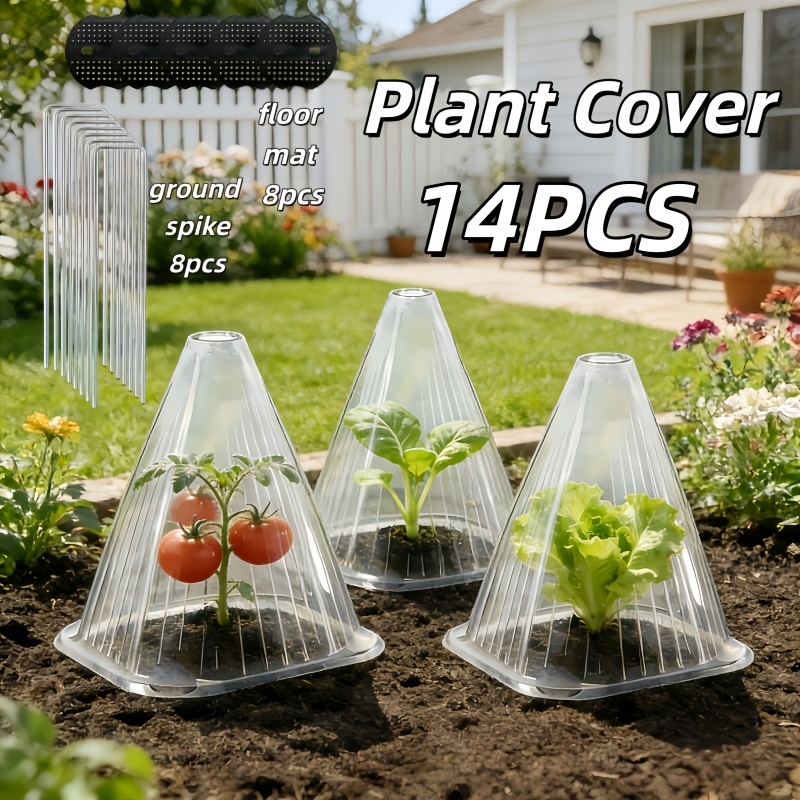 14pcs 18pcs pack reusable plant garden protection cover white transparent vent cover with ground nail metal bracket anti freeze   anti snail bird chicken insect damage
