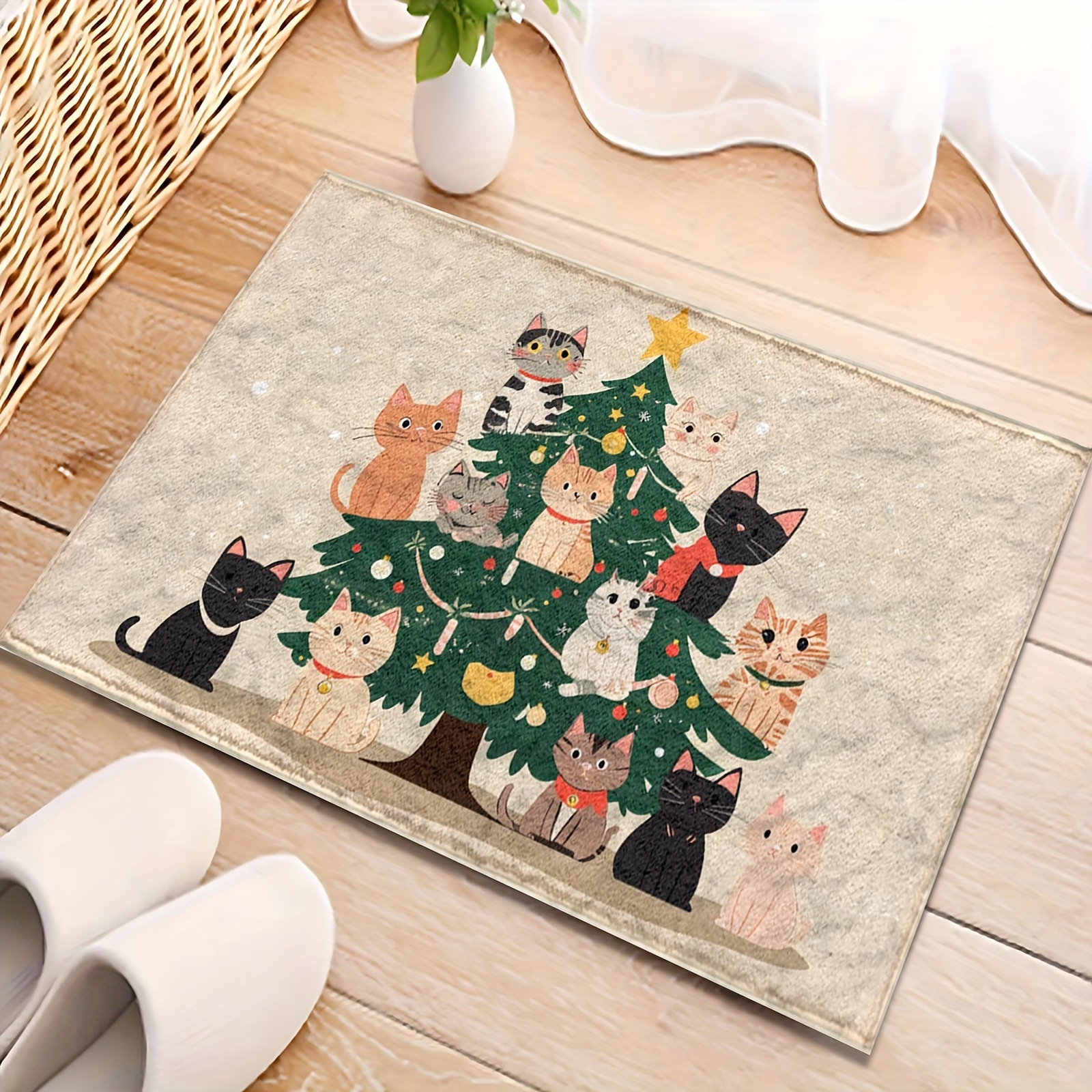 christmas tree cats design non slip mat cashmere Temu Bahrain