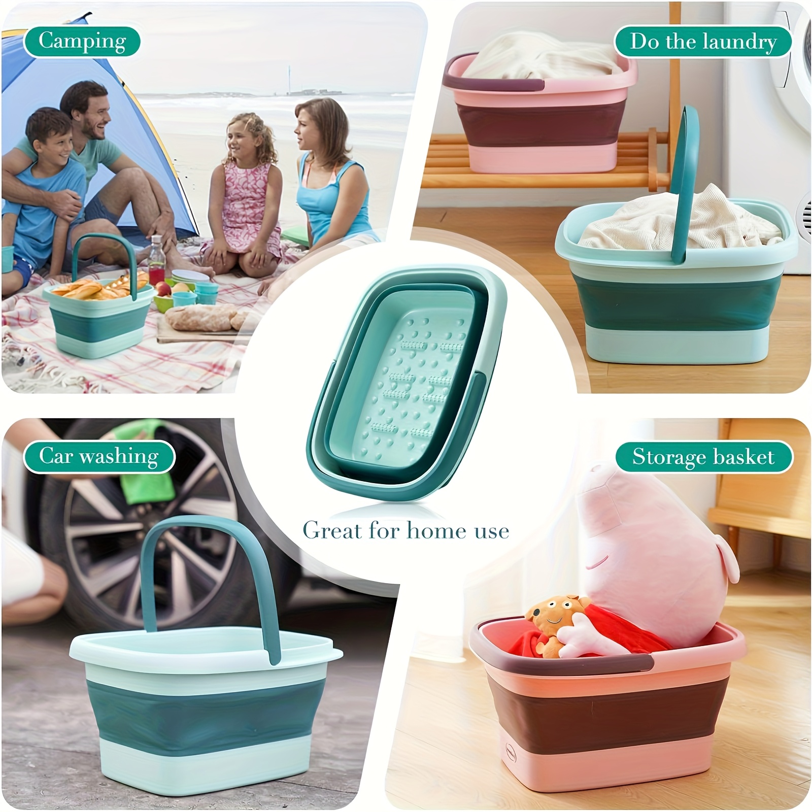 15l 4 gallons collapsible   bath basin   soak tub large   soaking tub with massage   for soaking feet pedicure bowl   spa multifunction plastic bucket with handle foldable laundry basket details 6