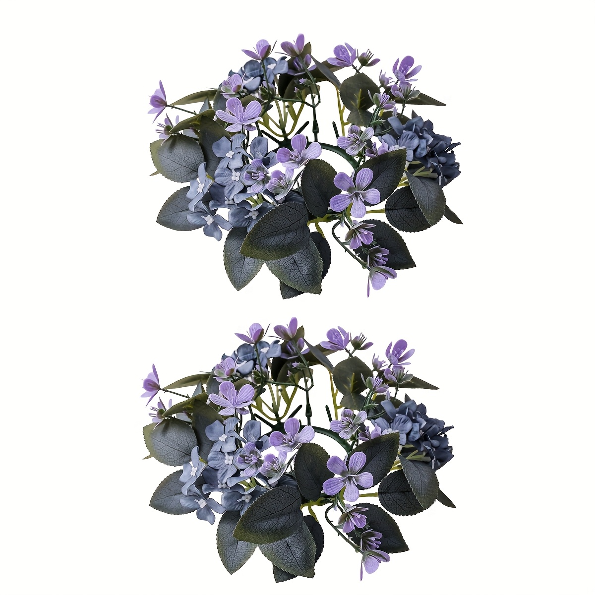 Image of 2pcs Home Decor Purple Oil Painting Small Hydrangea Simulation Flower Candle Wreath Table Centerpiece Festival Wedding Party Arrangement Decor Wreath Candle Holder Wreath Without Candle
